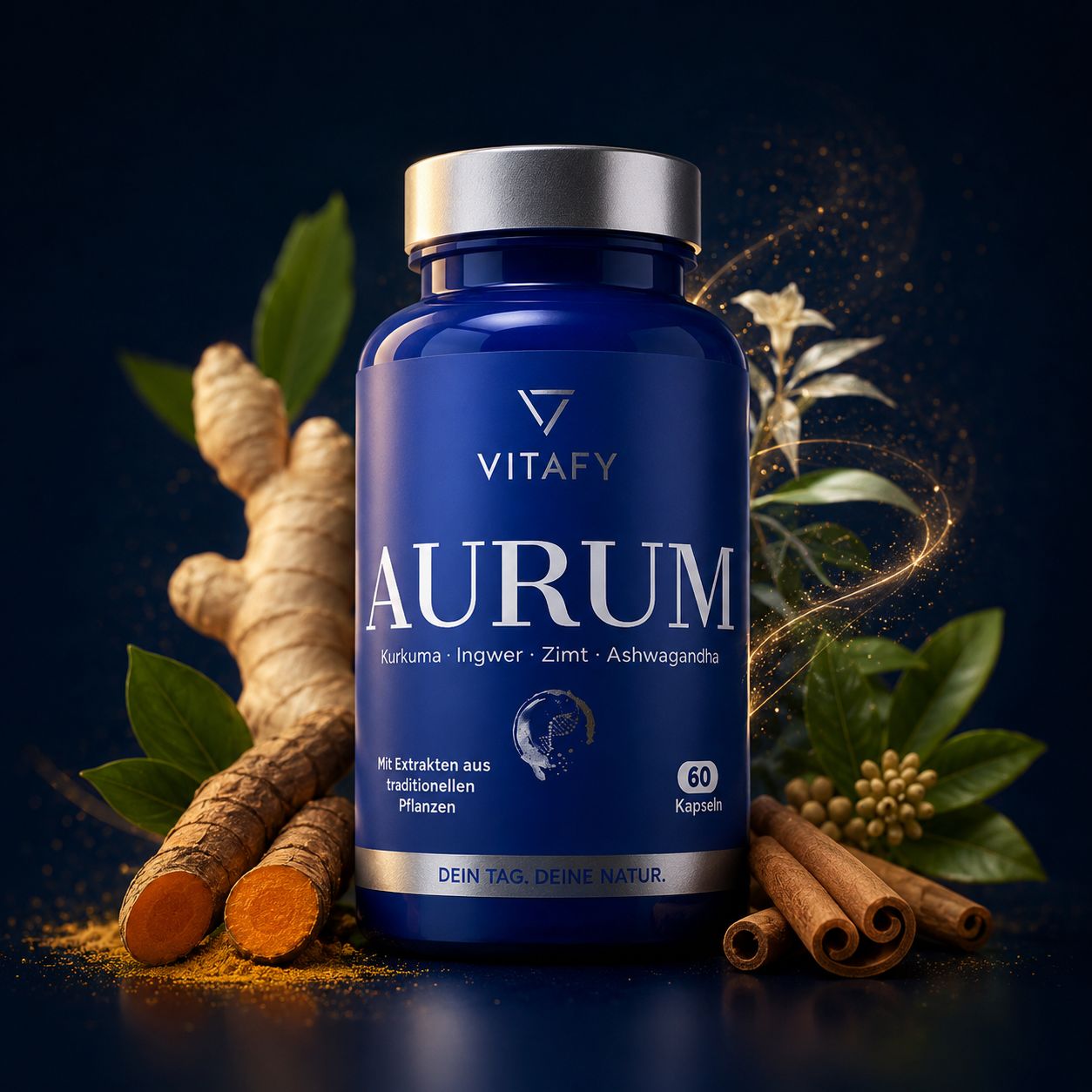 AURUM - Goldene Mischung mit Kurkuma, Ingwer, Zimt & Ashwagandha (60 Kapseln)