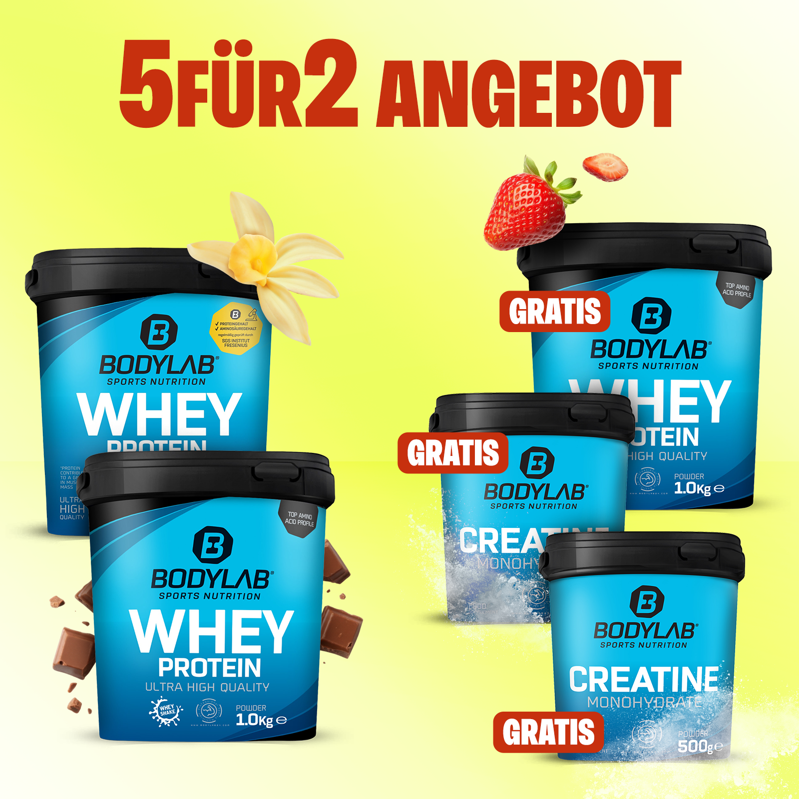 EXKLUSIVER DEAL: 5Für2 Protein-Powerpack mit Gratis Whey + 2x Creatine 500g