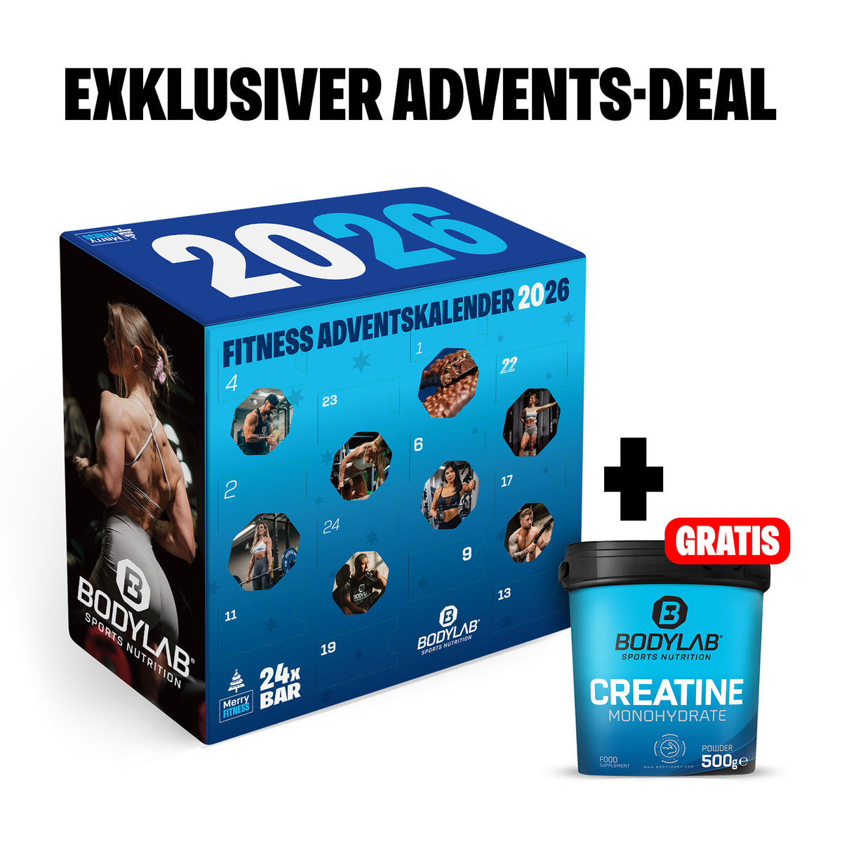 Riegel Adventskalender + GRATIS 500 g Creatine Powder