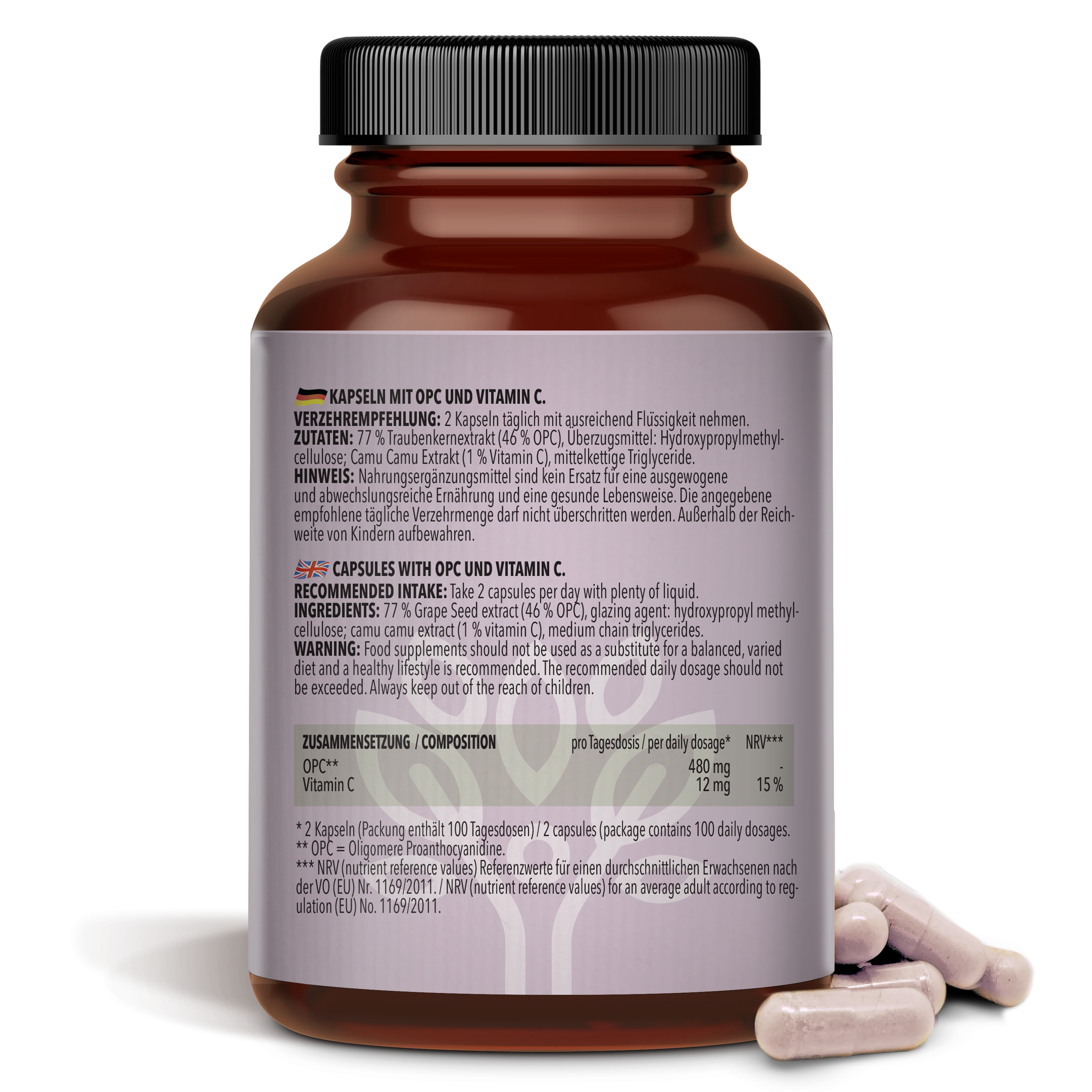 OPC Extrait de pépins de raisin + Vitamine C (200 gélules)