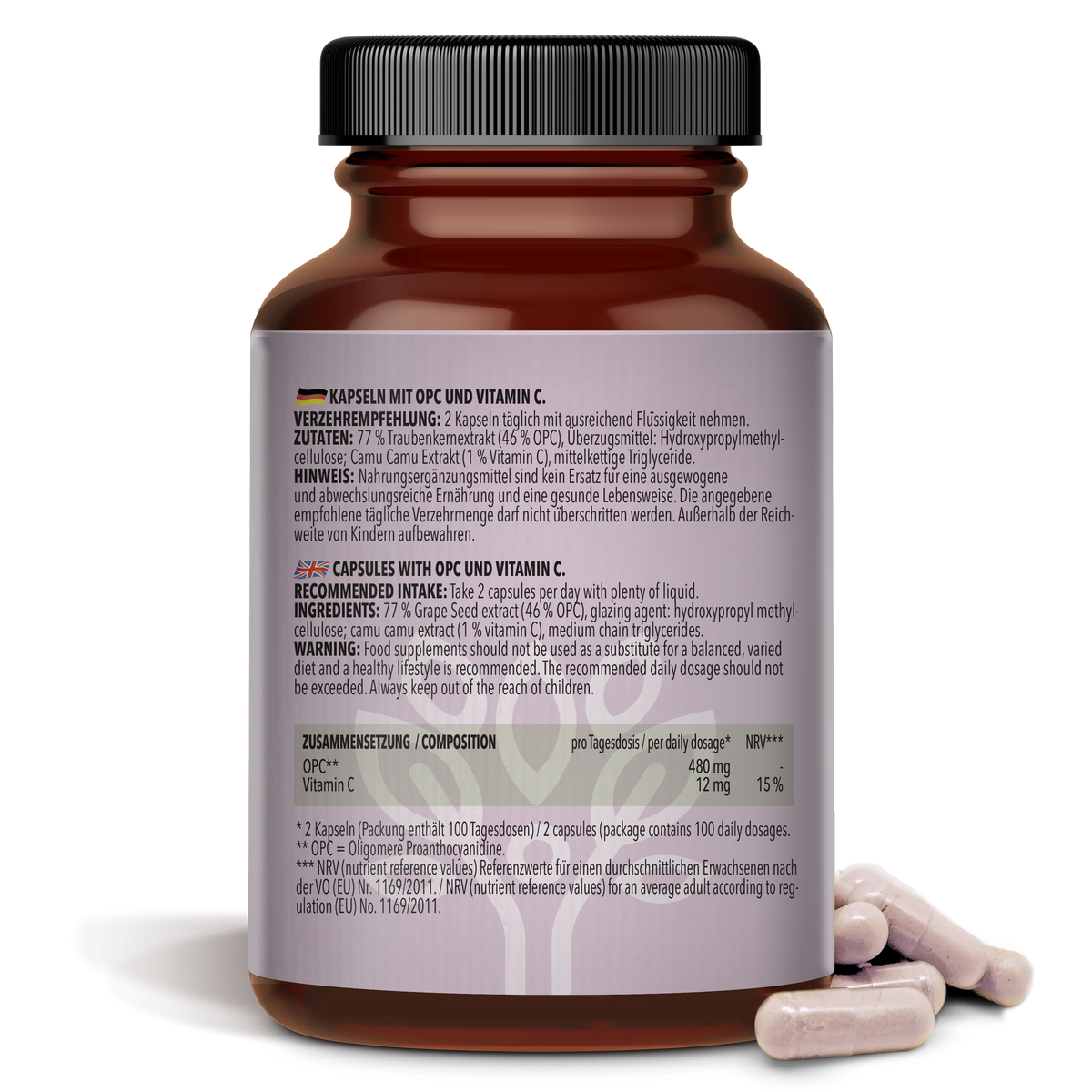 OPC Extrait de pépins de raisin + Vitamine C (200 gélules)