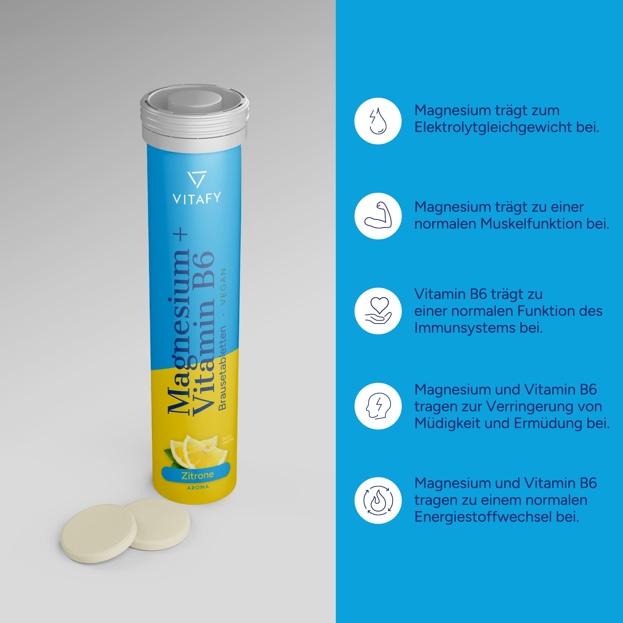 Magnésium + Vitamine B6 - Citron (20 comprimés effervescents) - Lot de 6