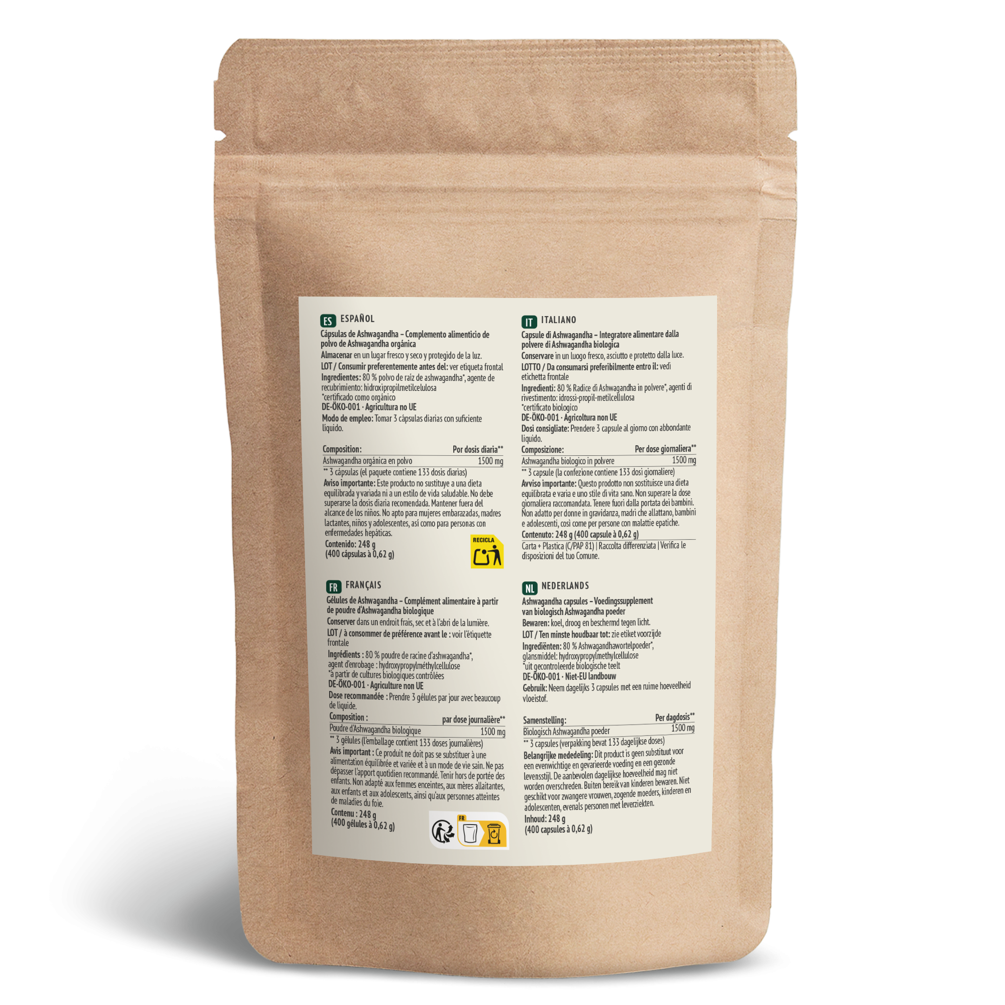 Gélules d'Ashwagandha Bio Recharge (400 gélules)