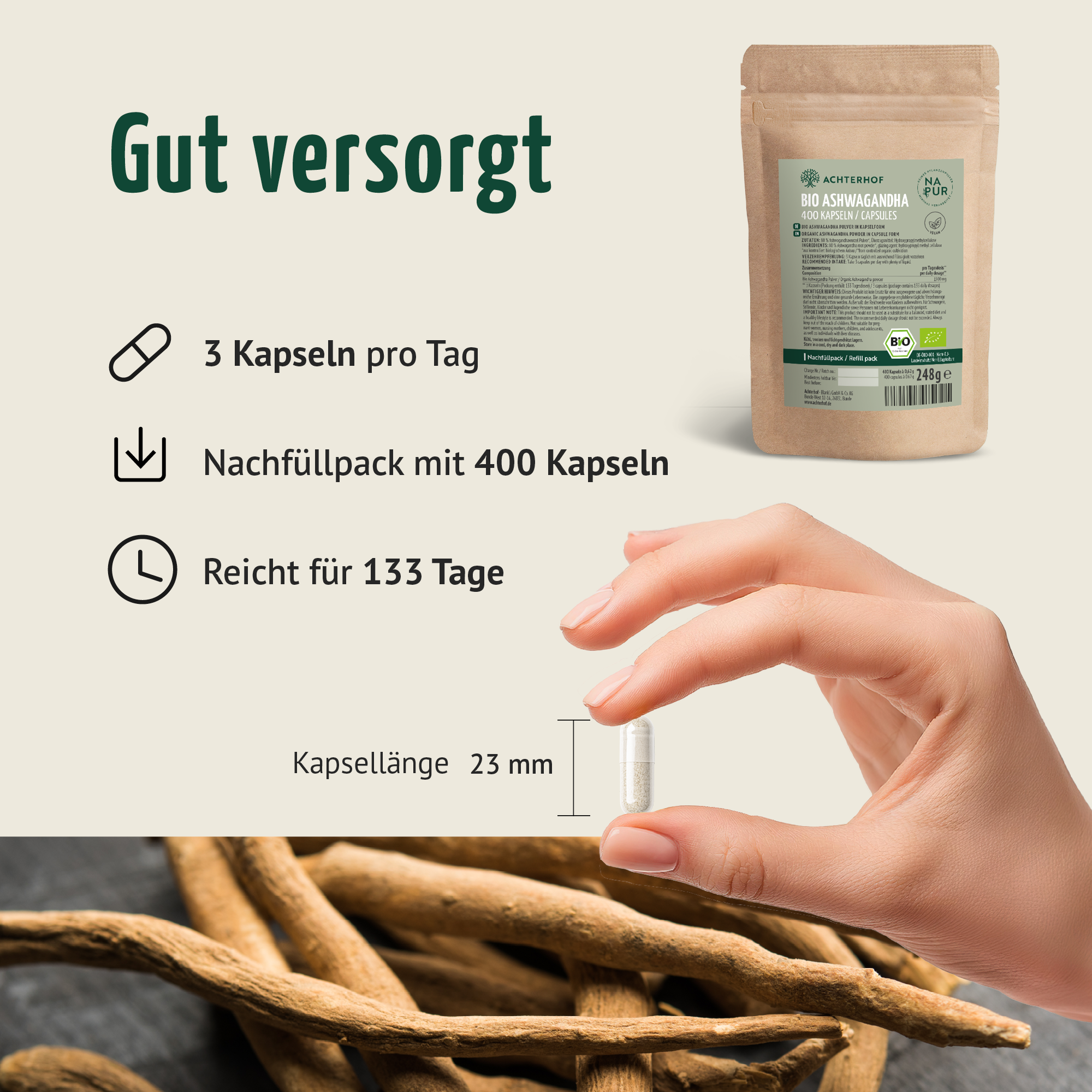 Gélules d'Ashwagandha Bio Recharge (400 gélules)