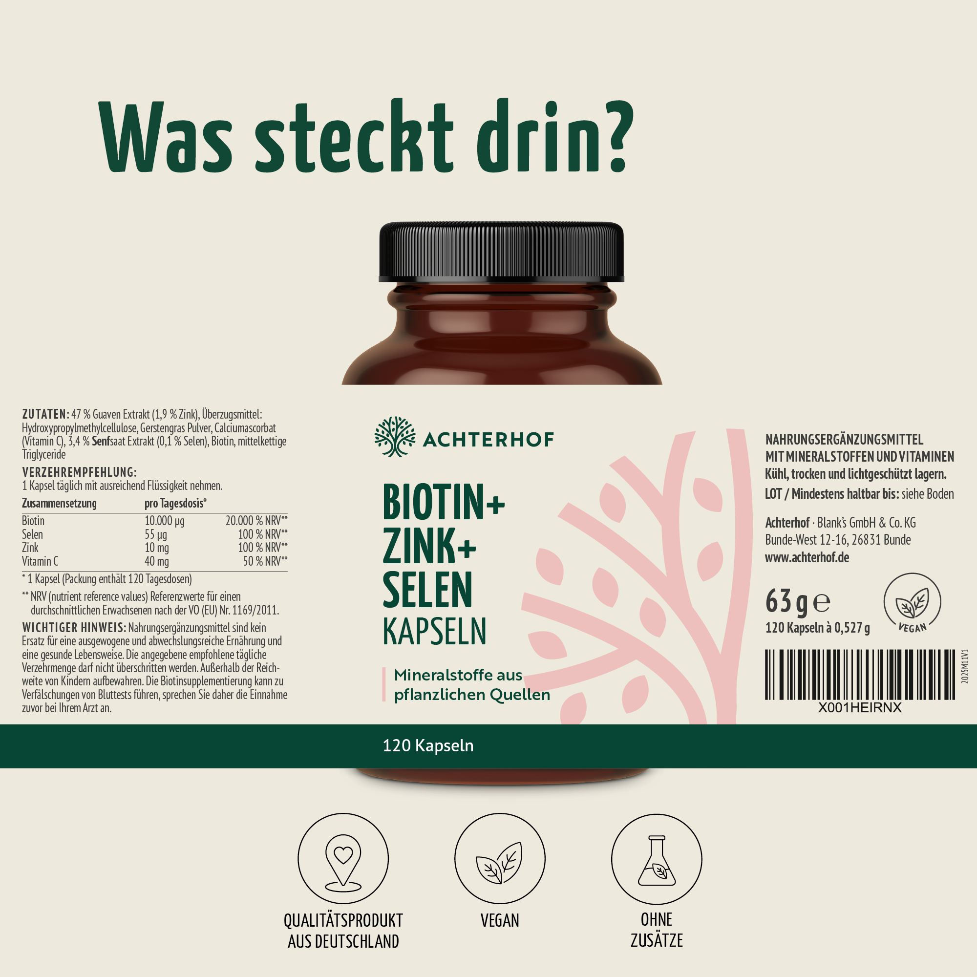 Biotin + Zink + Selen Kapseln (120 Kapseln)