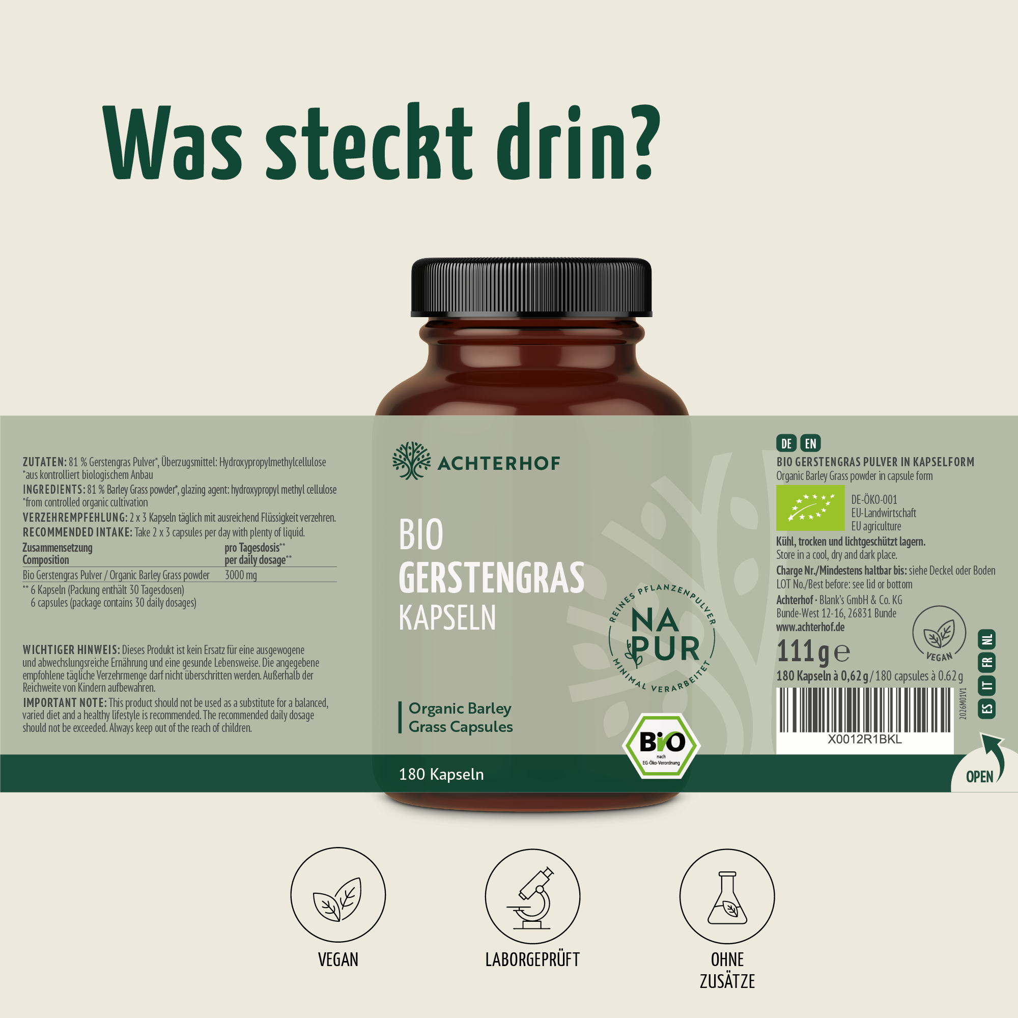Gerstengras Kapseln Bio (180 Kapseln)
