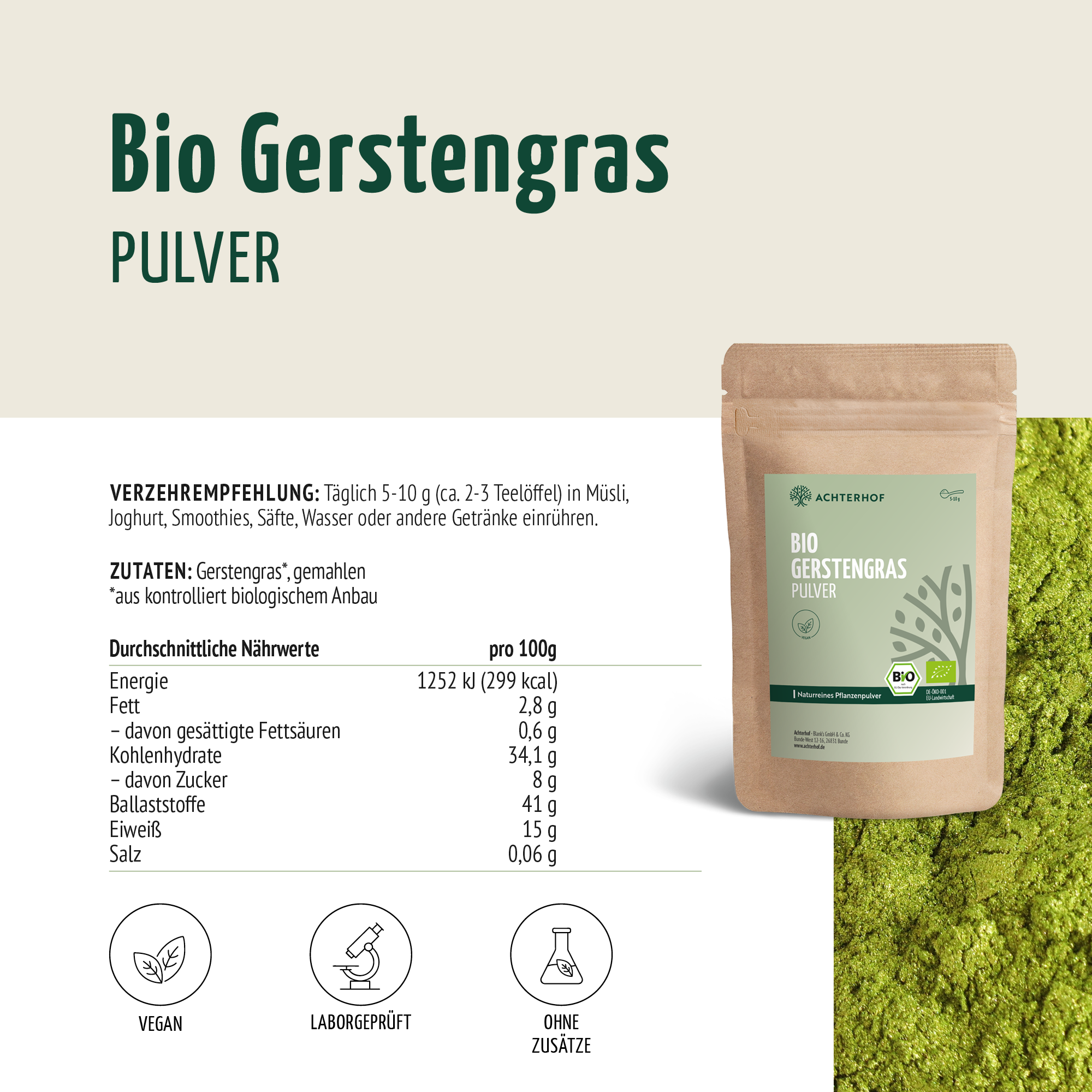 Poudre d'herbe d'orge bio (500g)