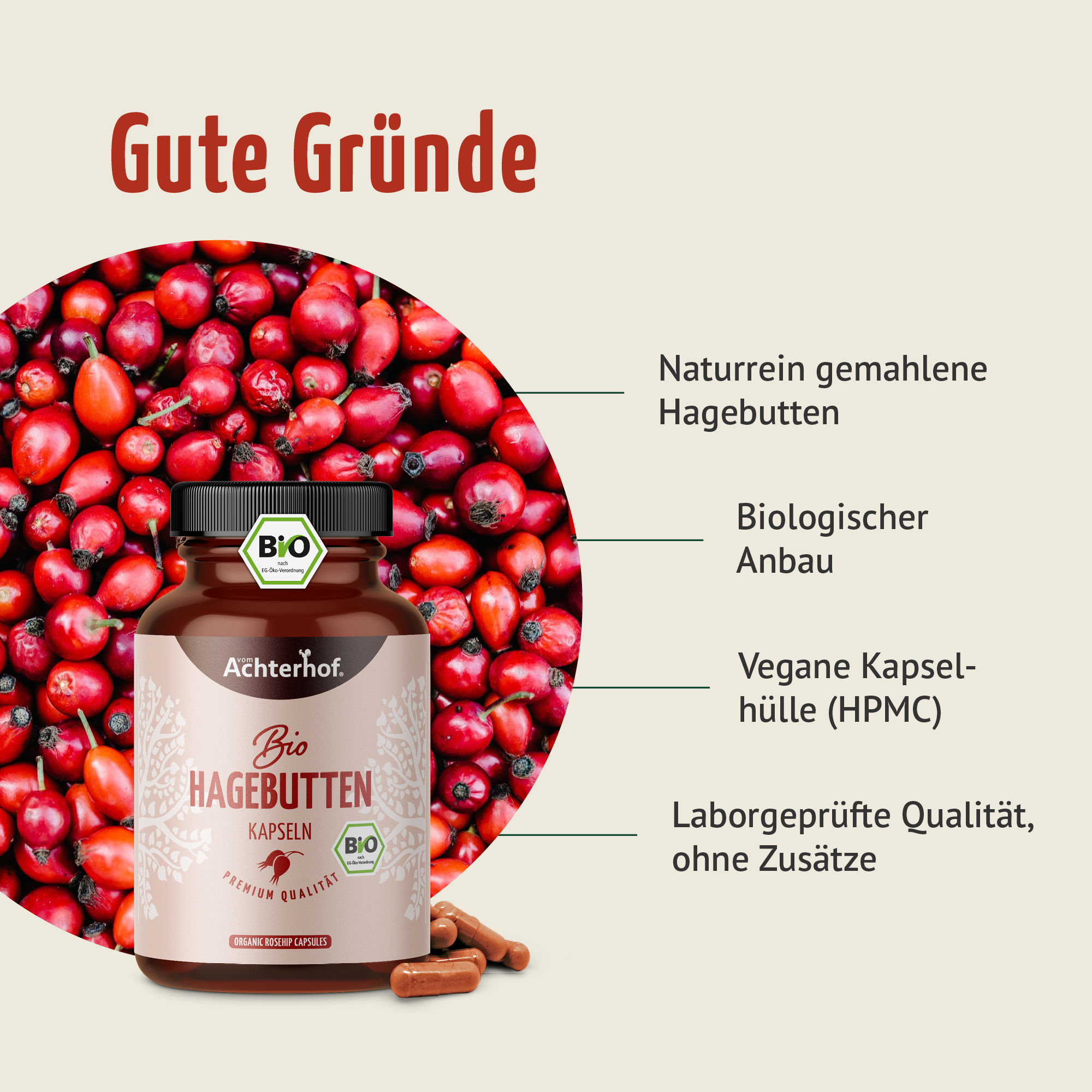 Hagebutten Kapseln Bio (180 Kapseln)