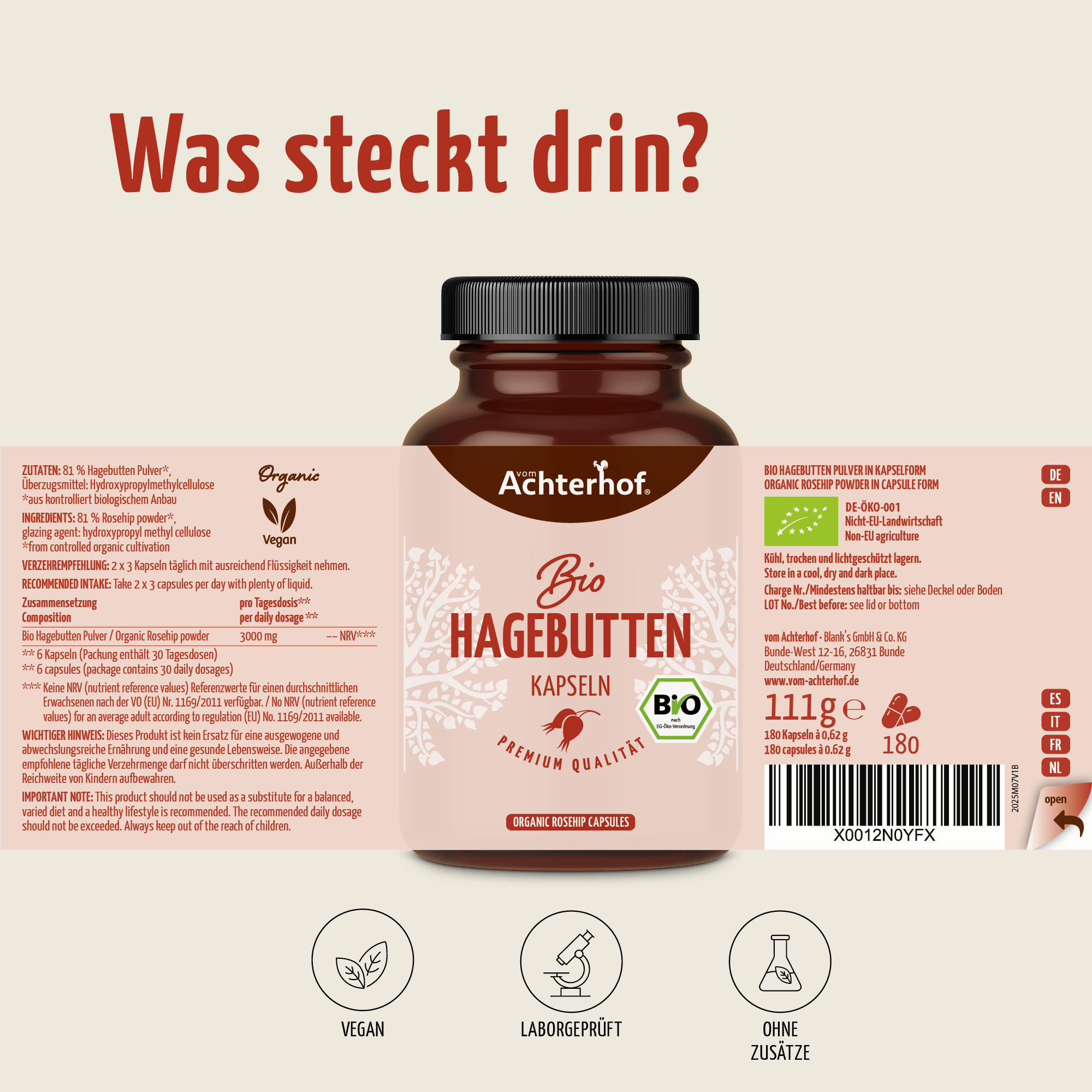 Hagebutten Kapseln Bio (180 Kapseln)