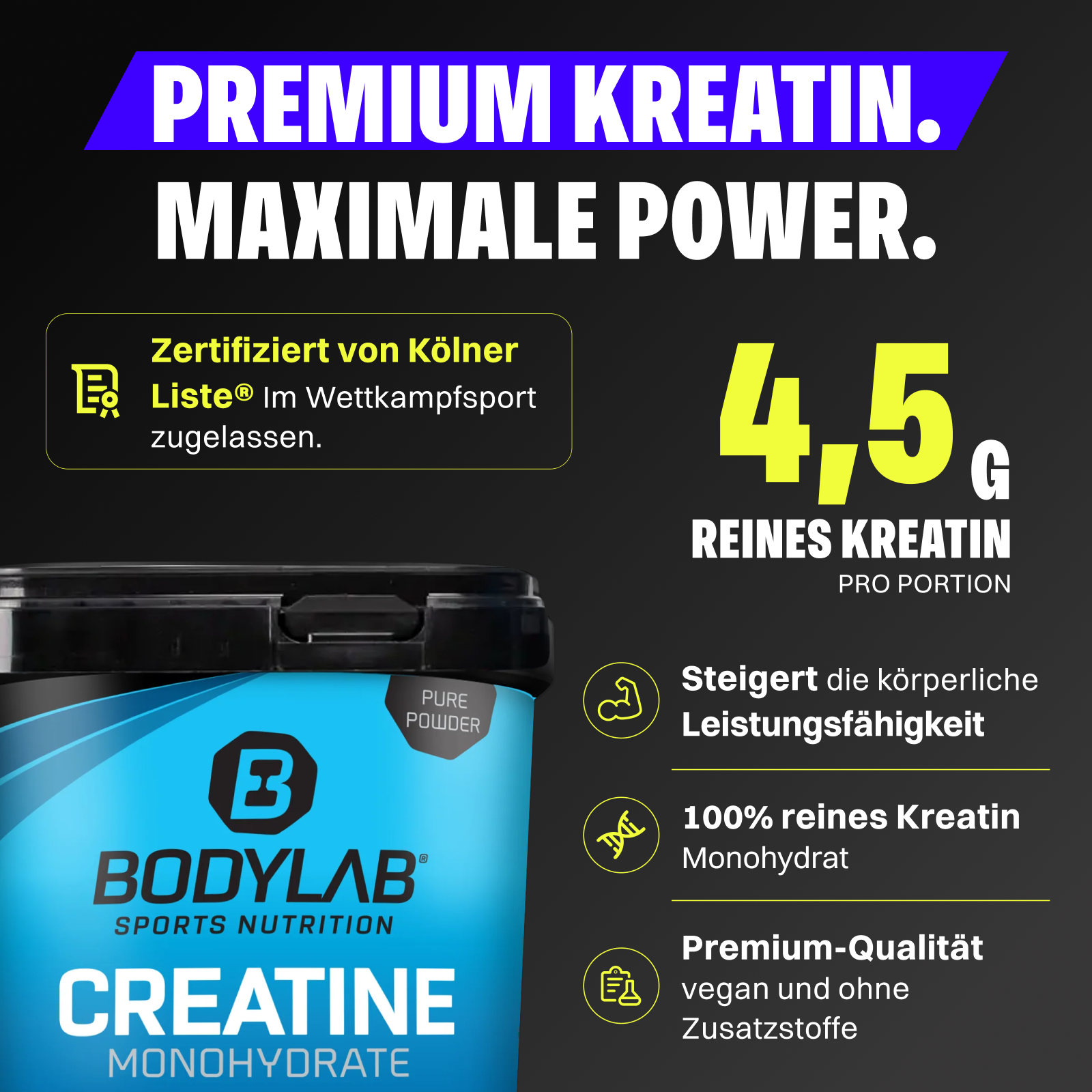 Créatine Monohydrate - Poudre 100% Pure (1000g)