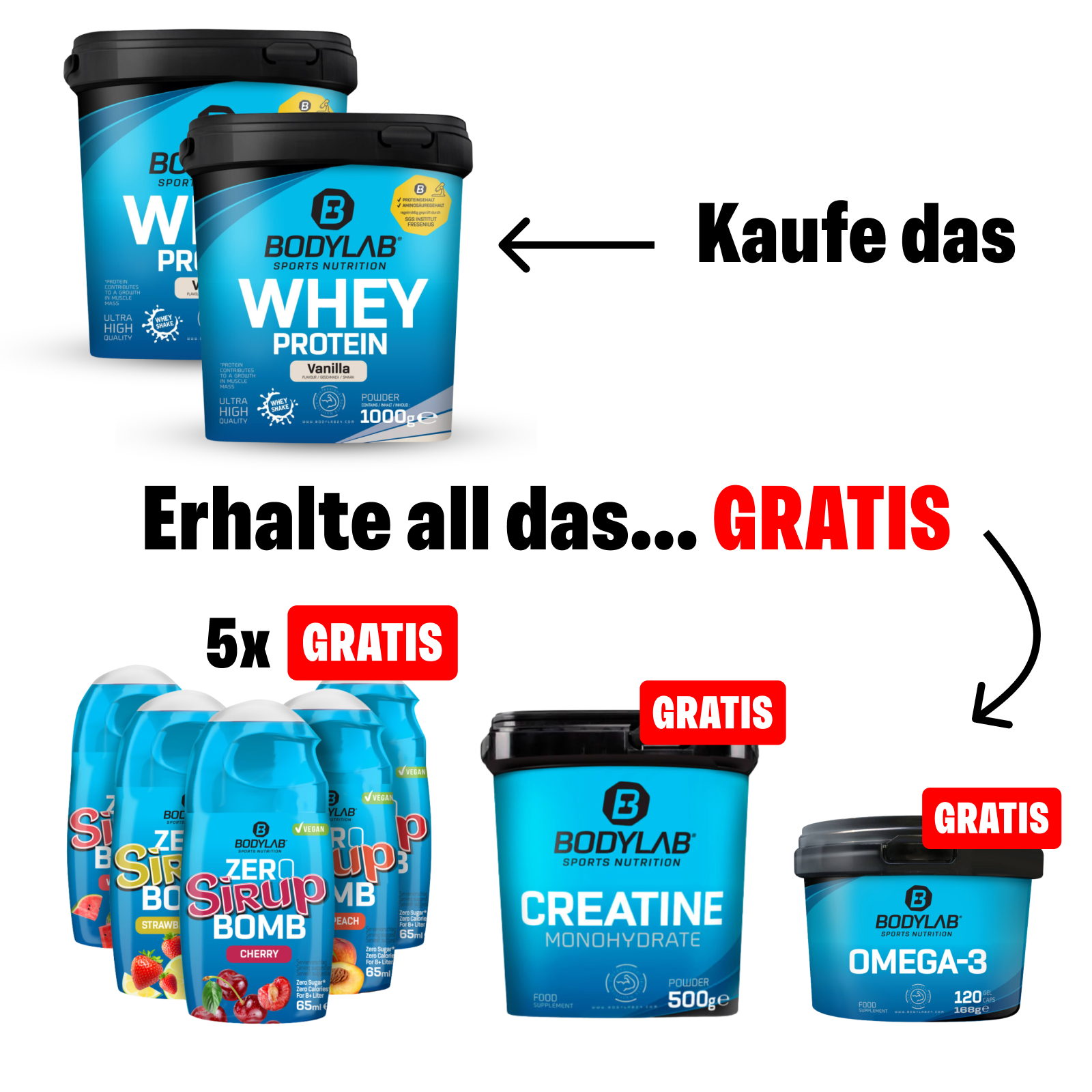 5Für2 Diet-Powerpack mit Gratis Creatine Powder + Zero Sirup Bomb Mix + Omega-3
