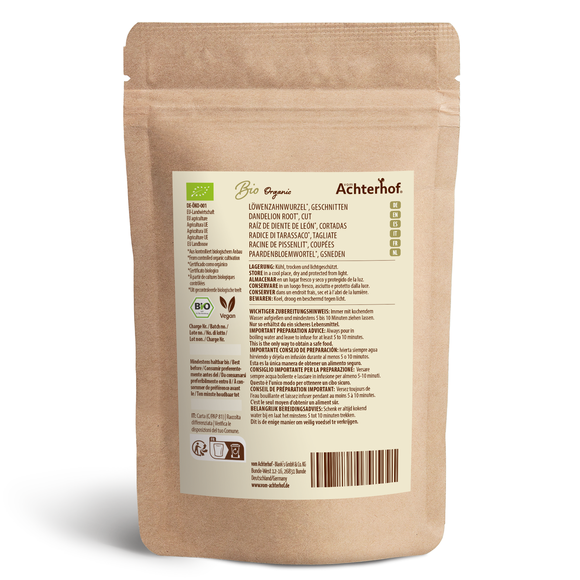 Racine de pissenlit coupée bio (500g)
