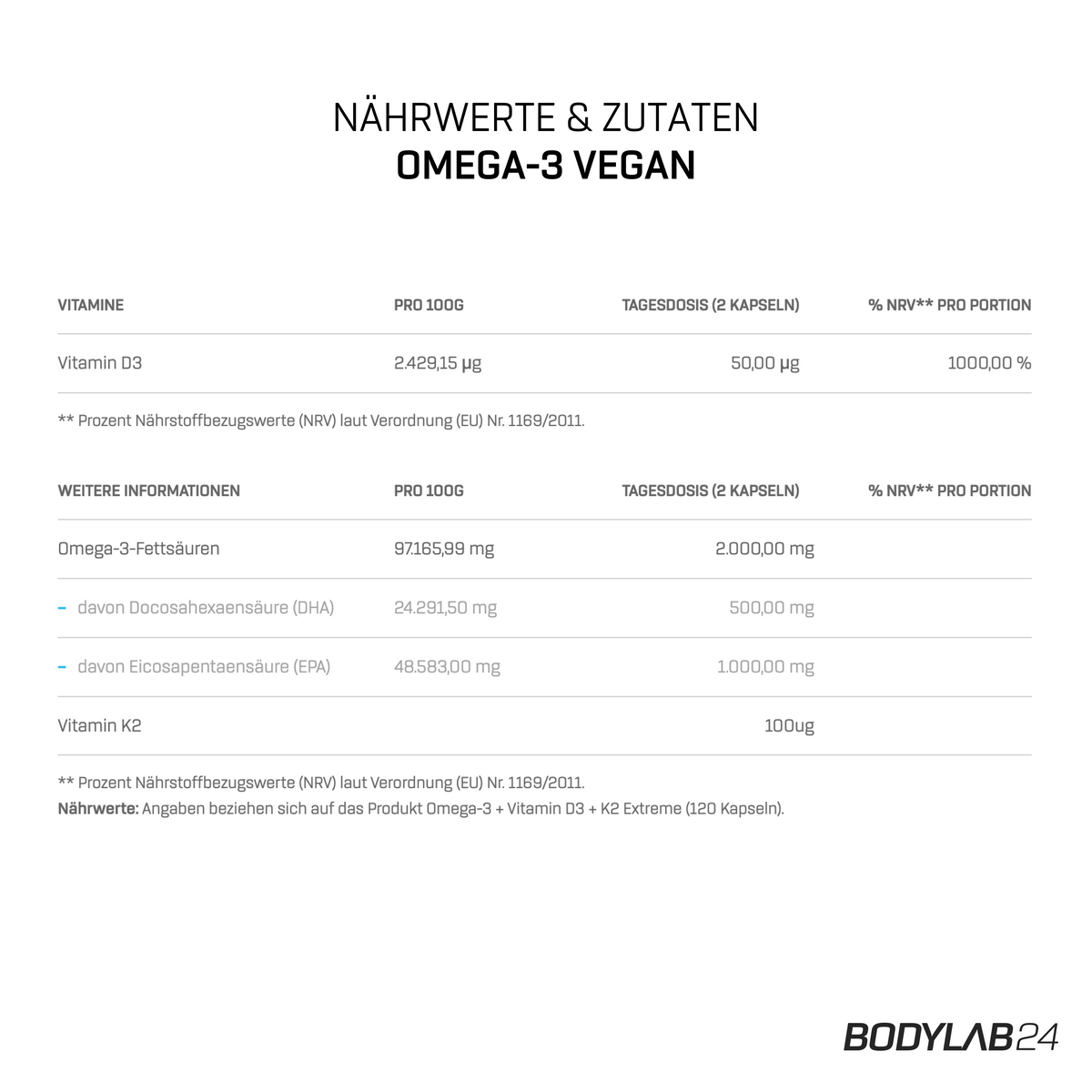 2 x Oméga 3 Vegan (120 gélules)