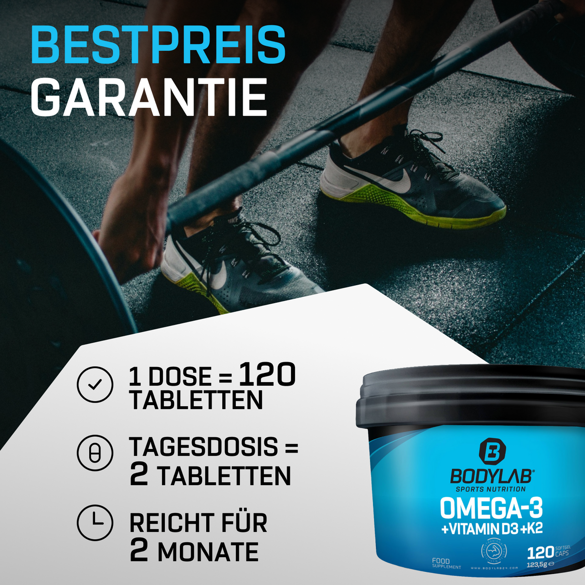 Omega-3 + Vitamine D3 + K2 Extrême (120 capsules)