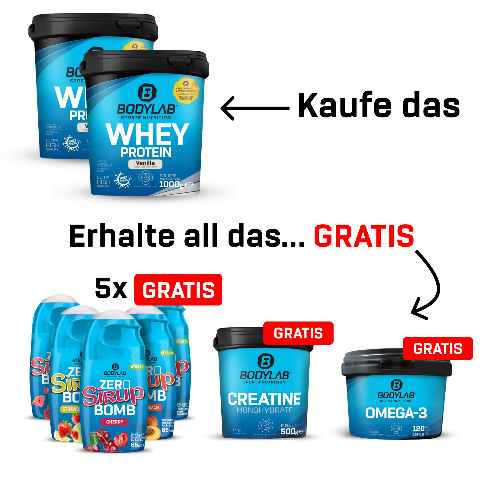 5Für2 Diet-Powerpack mit Gratis Creatine Powder + Zero Sirup Bomb Mix + Omega-3