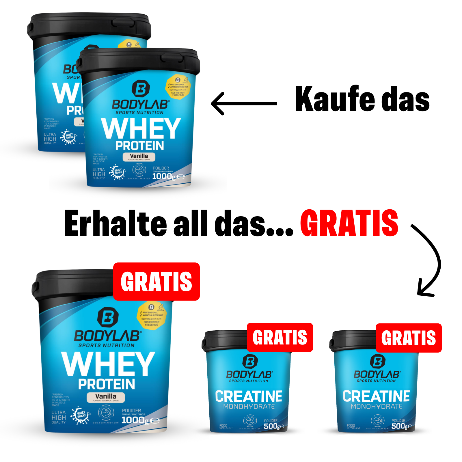 EXKLUSIVER DEAL: 5Für2 Protein-Powerpack mit Gratis Whey + 2x Creatine 500g