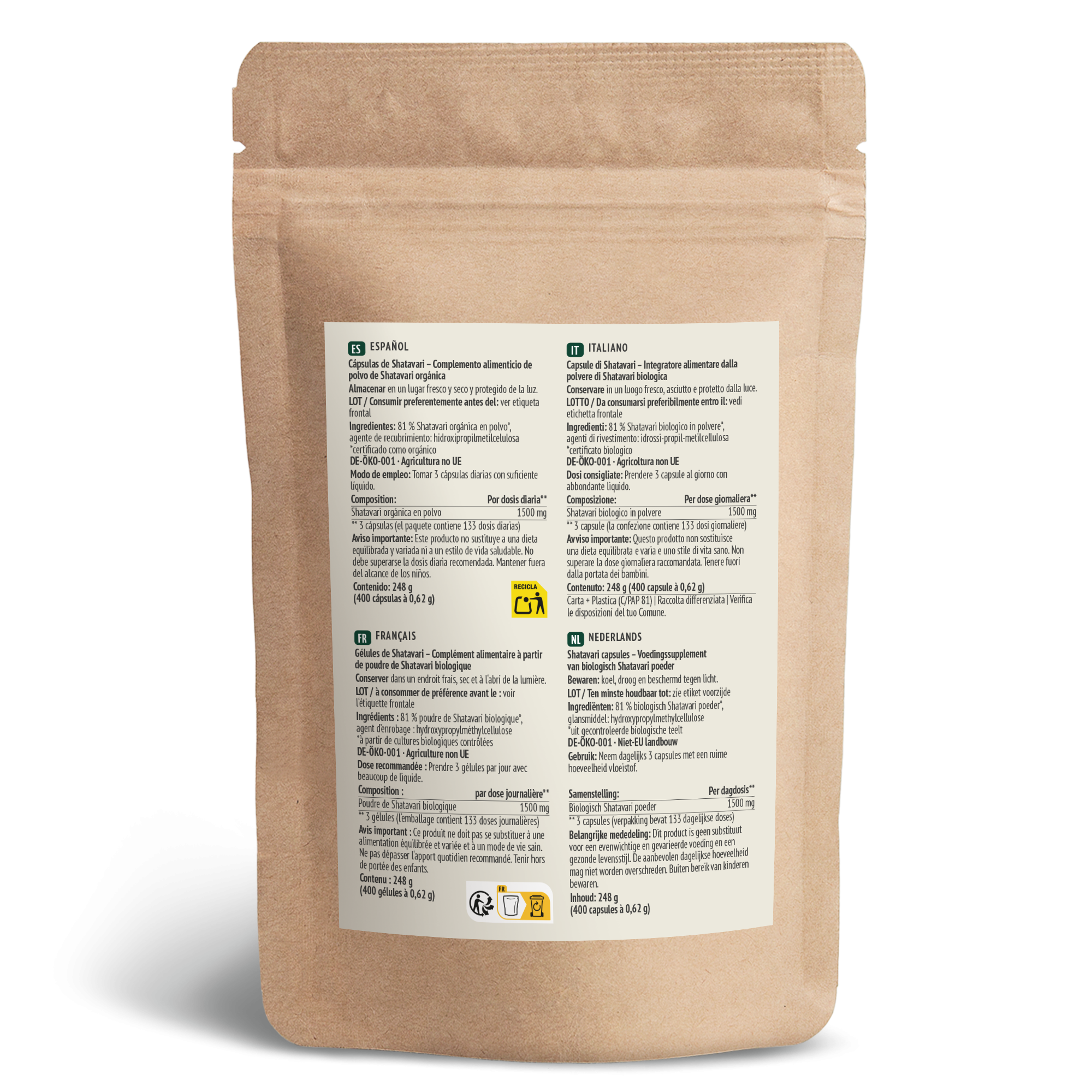 Shatavari Gélules Bio Recharge (400 gélules)