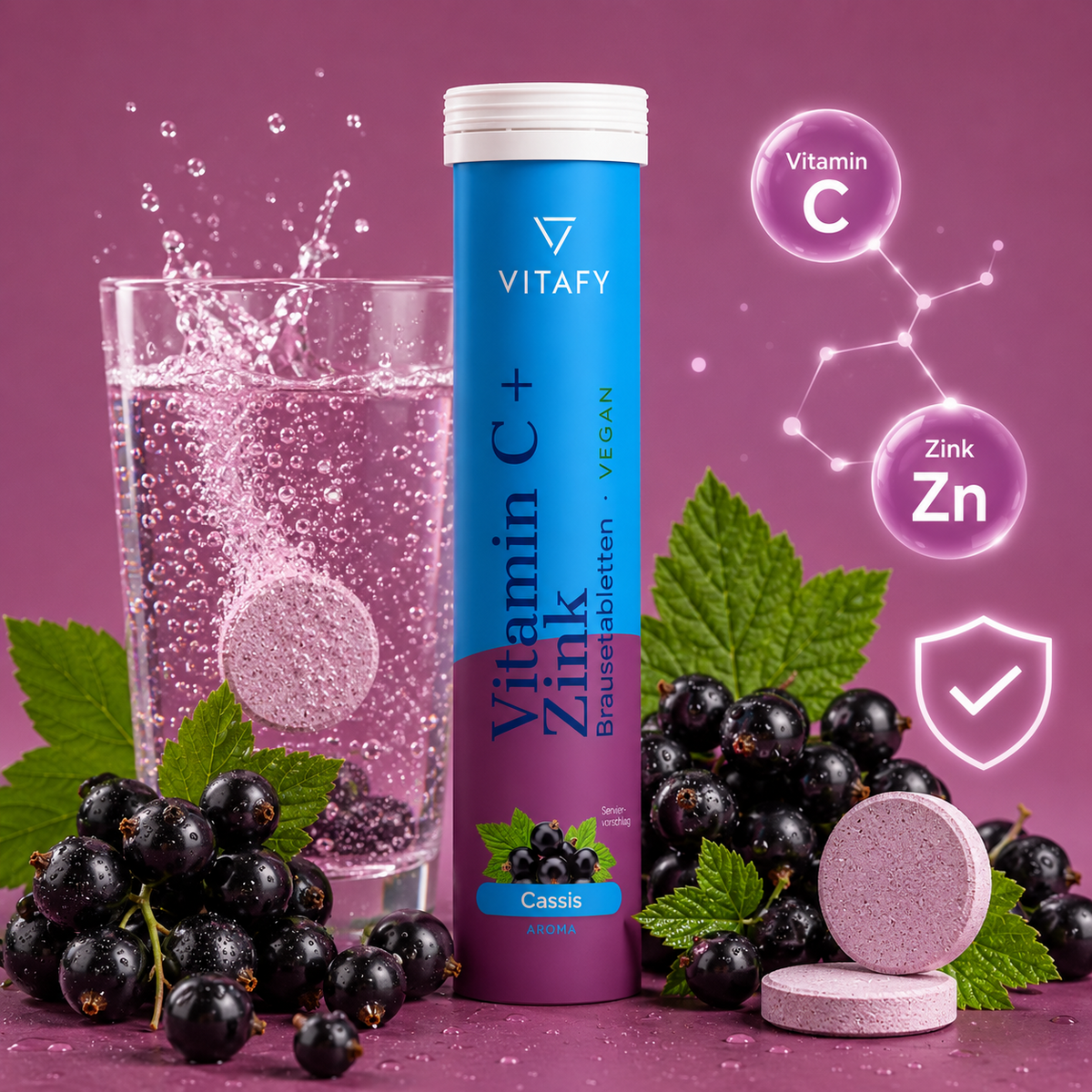 Vitamin C + Zink - Cassis (20 Brausetabletten)