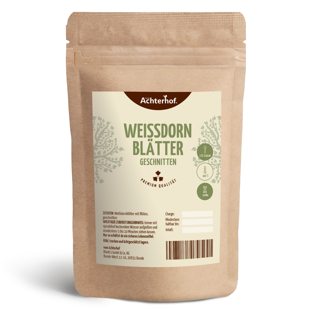 Weißdornblätter mit Blüten geschnitten (1000g)