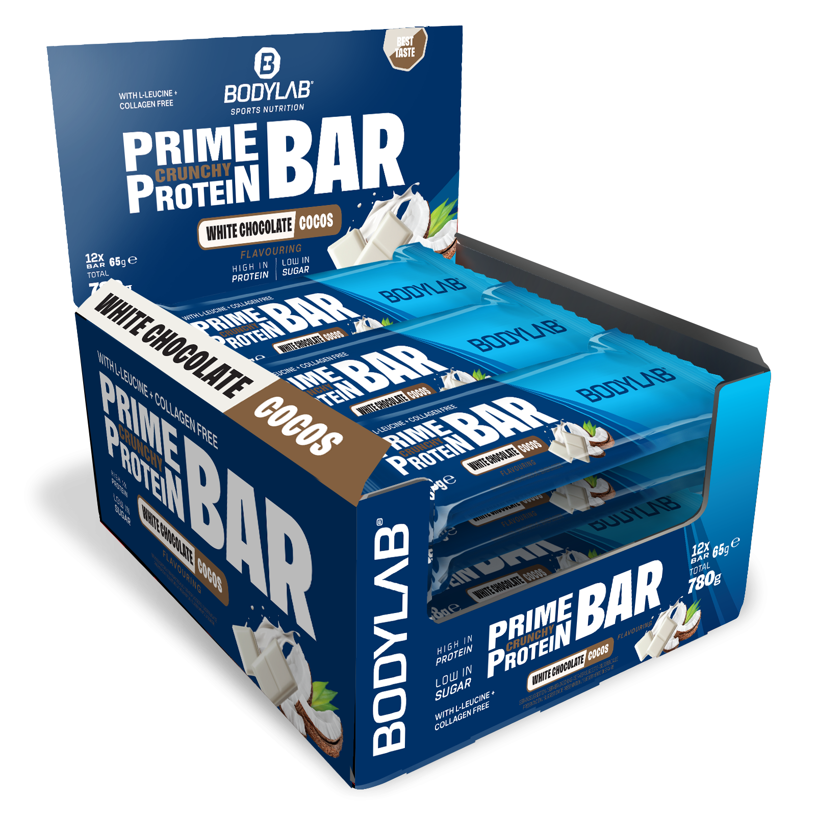 Prime Crunchy Protein Bar - 3 g Leucin (12x65g) White Chocolate & Coconut