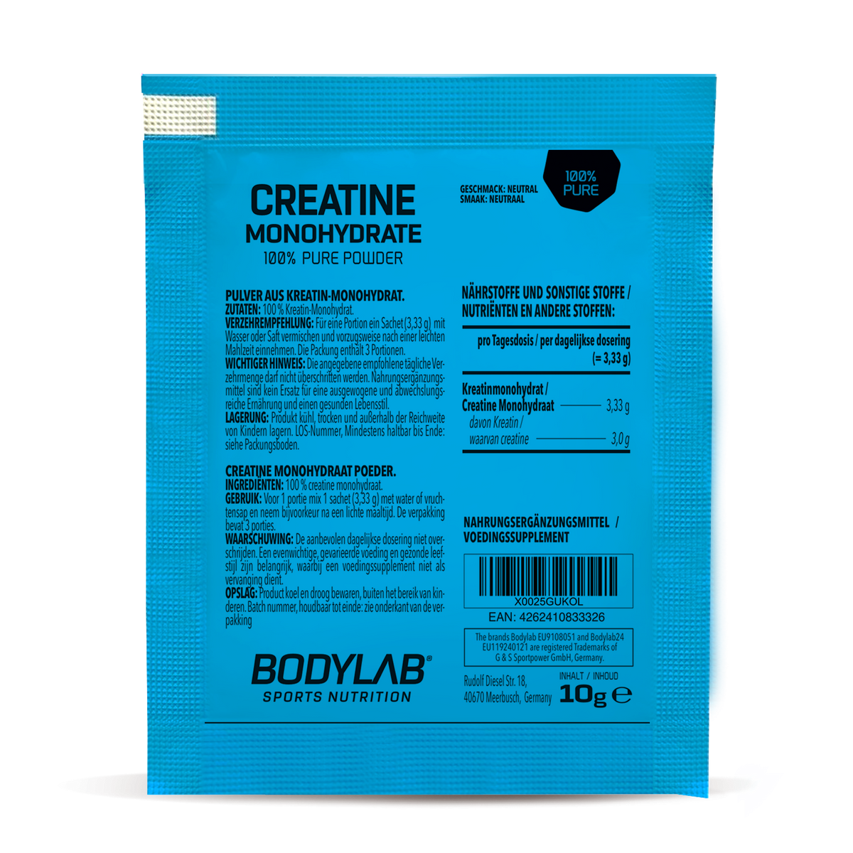 Créatine Monohydrate - Poudre pure à 100% (10g)