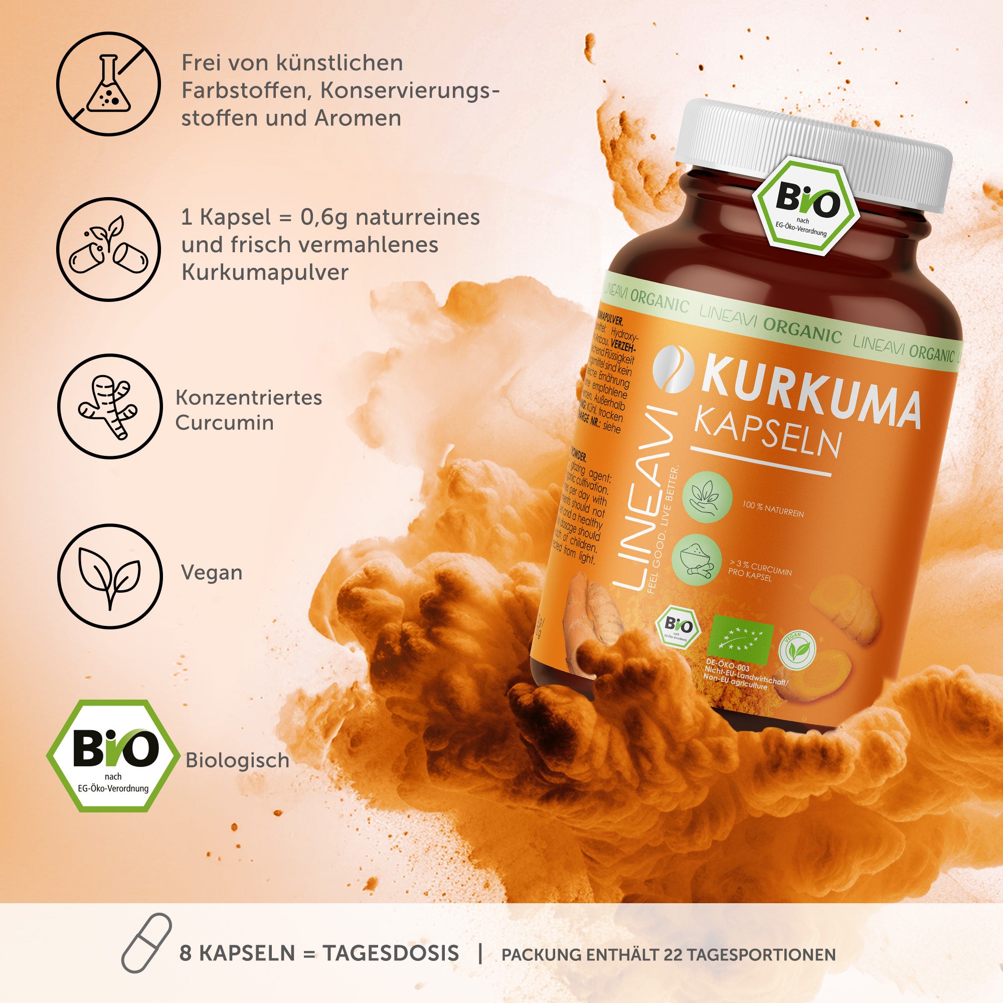LINEAVI Kurkuma Kapseln bio (180 Kapseln)