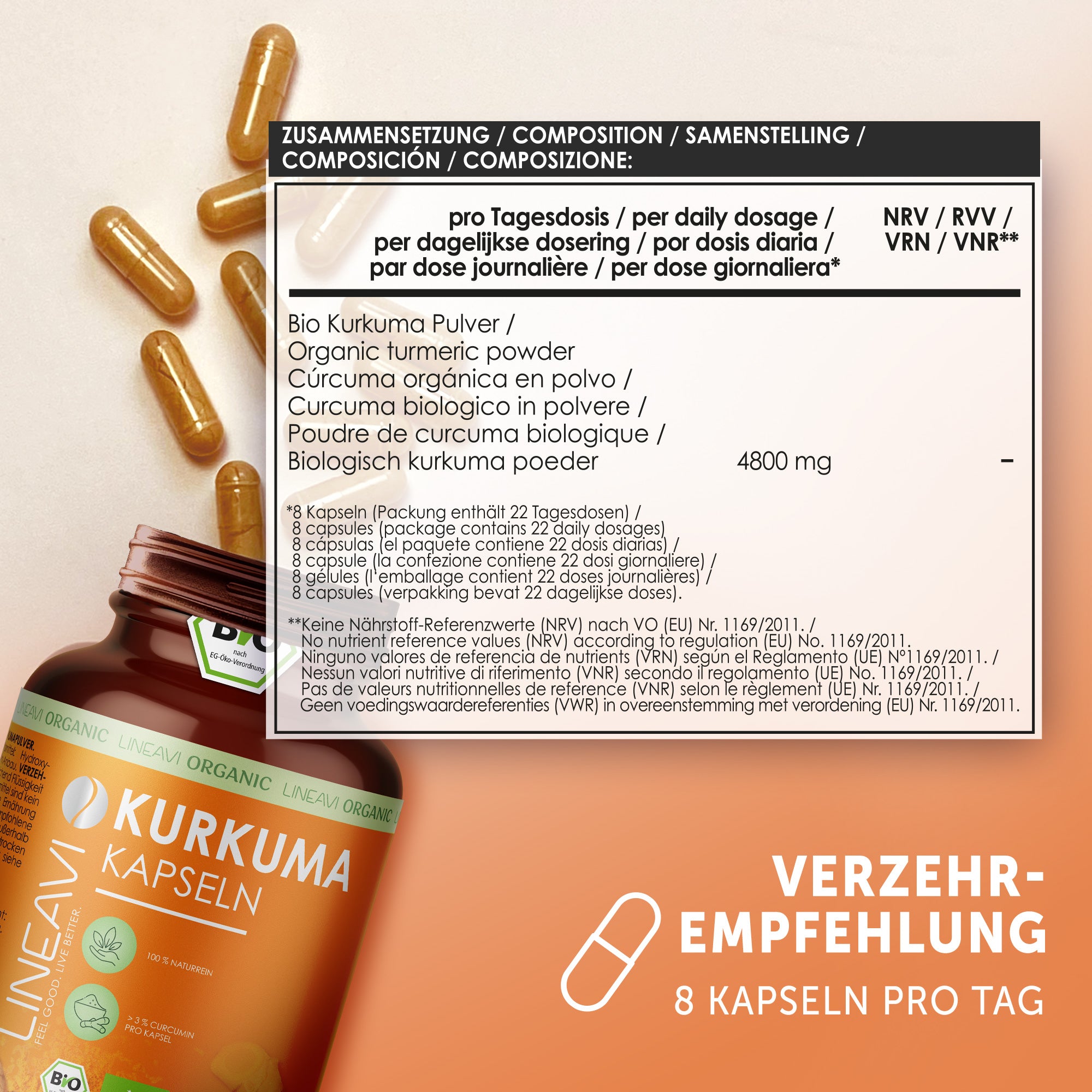 LINEAVI Kurkuma Kapseln bio (180 Kapseln)