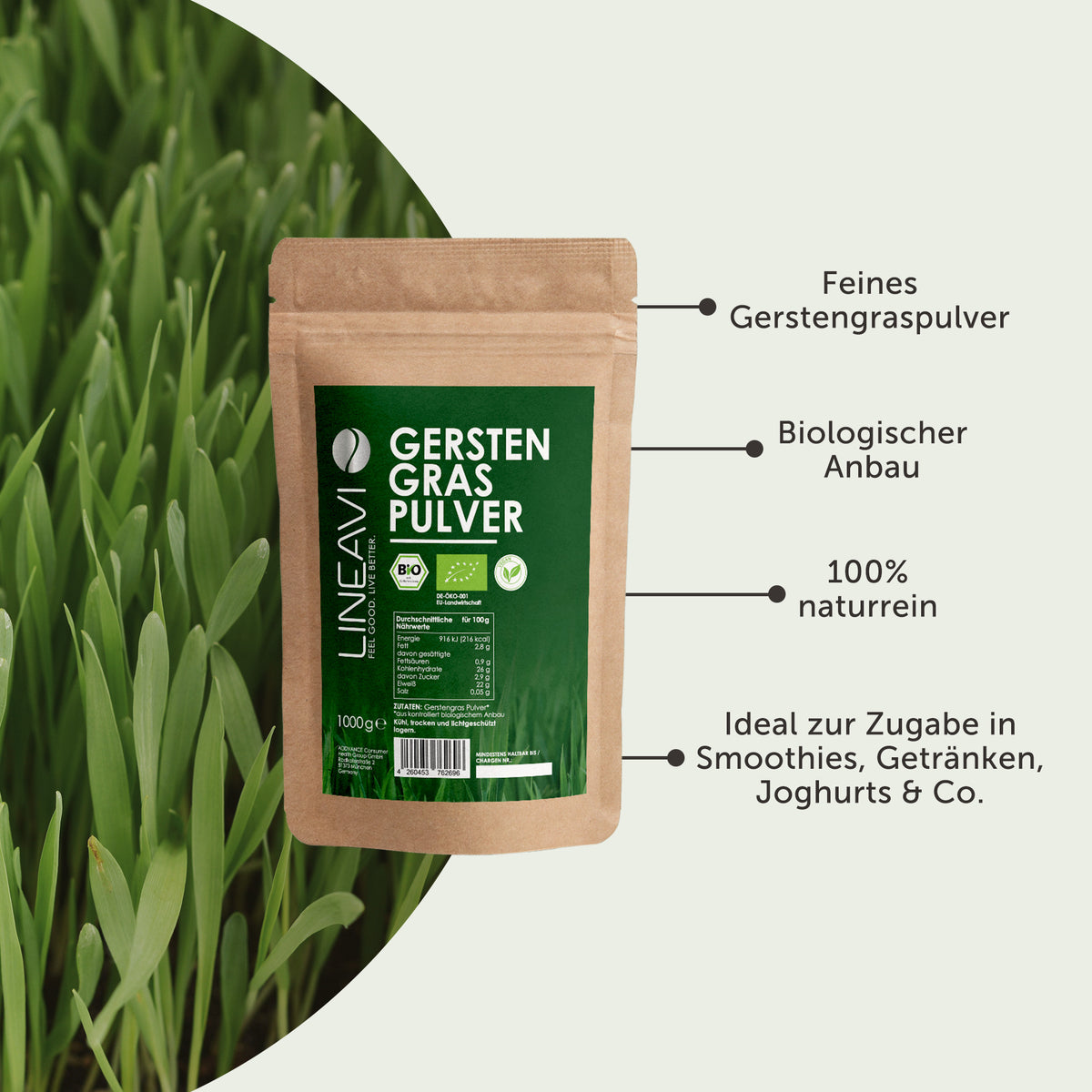 Poudre d'herbe d'orge bio (1000g)