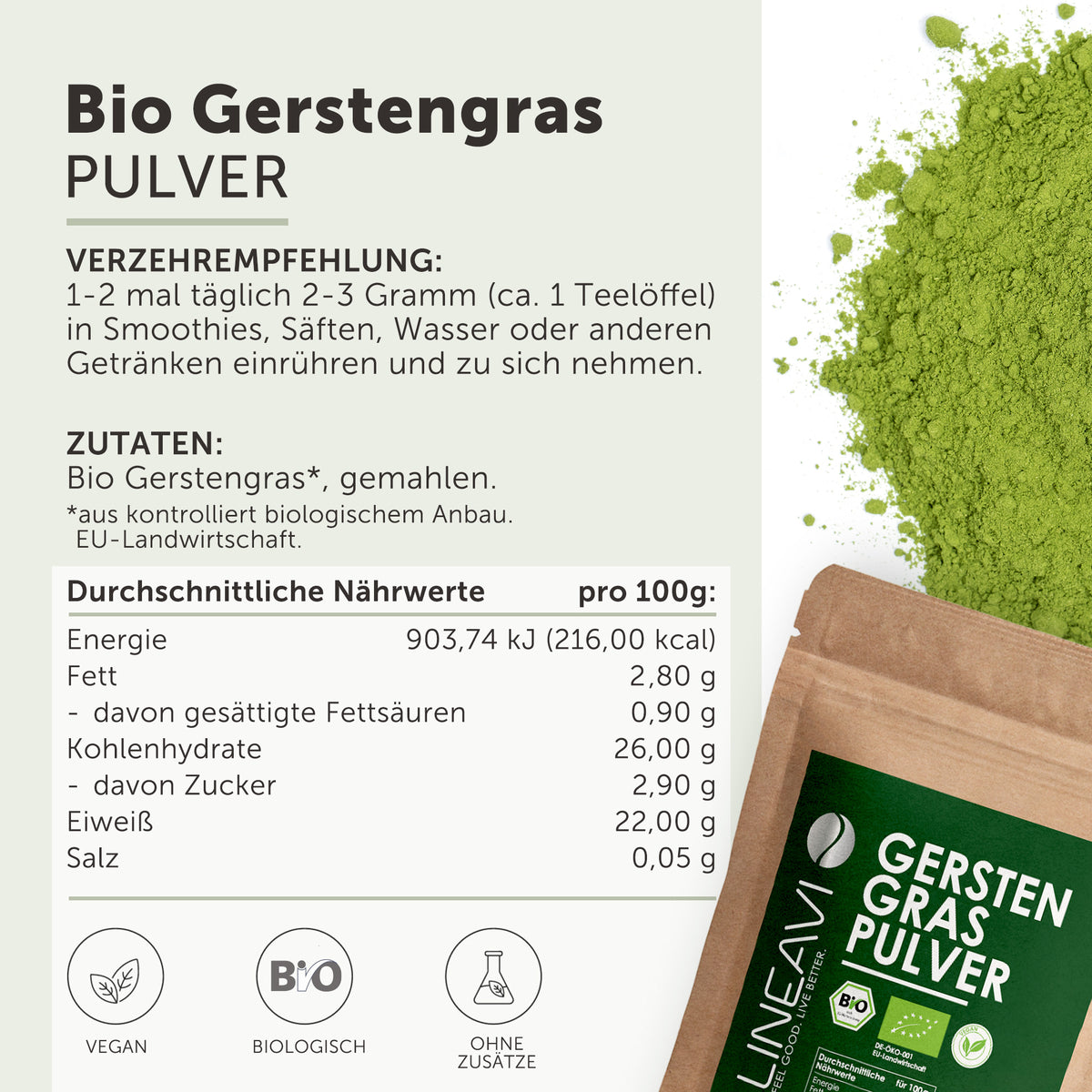 Poudre d'herbe d'orge bio (1000g)