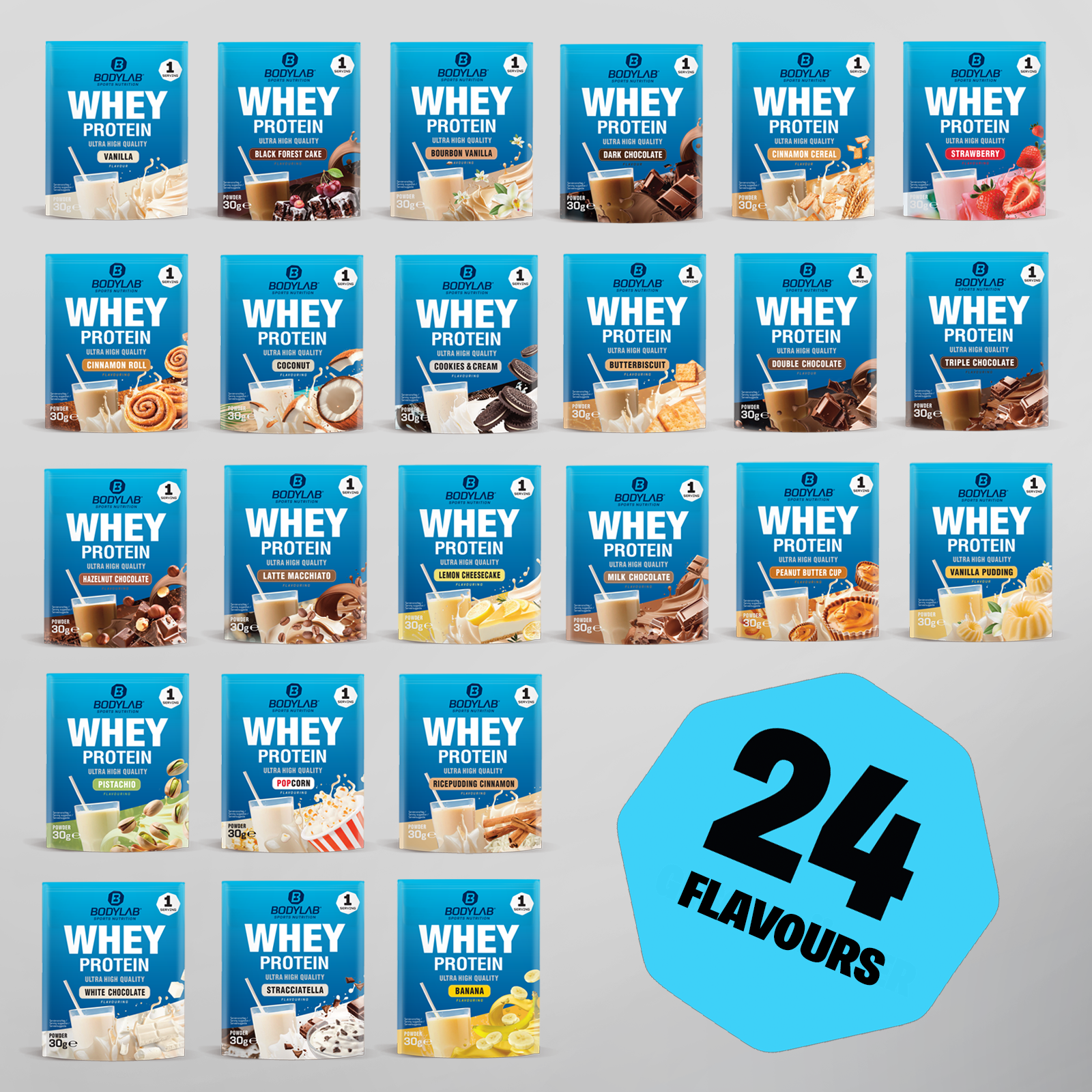 BODYLAB Whey Protein Sample Box - 24 Flavours (24x30g)