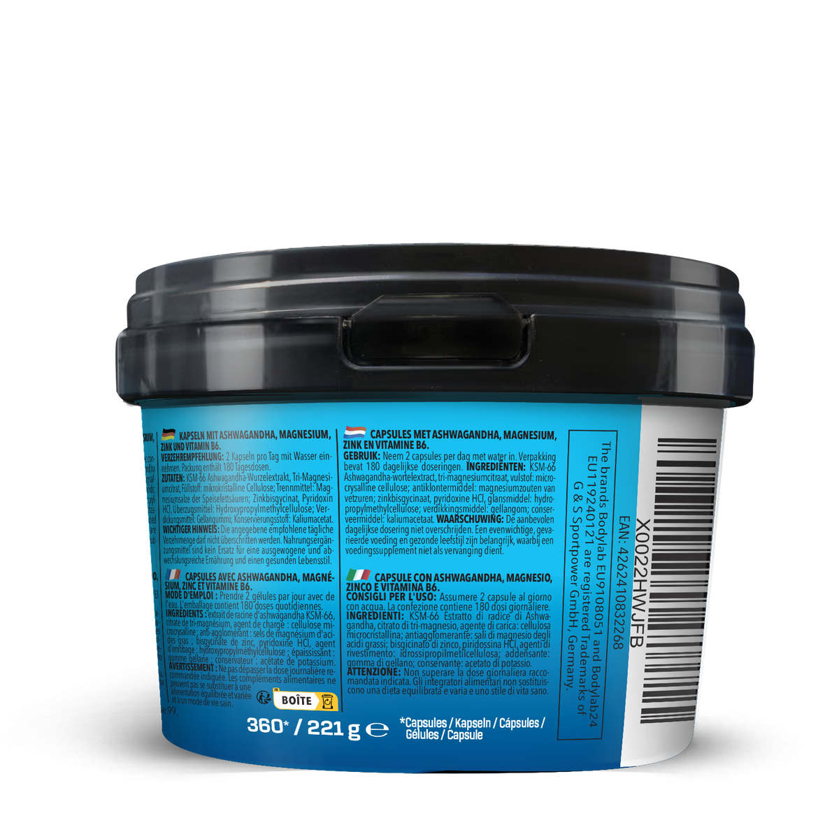 BIG PACK Ashwagandha + Magnésium - Zinc - Vitamine B6 (360 gélules)