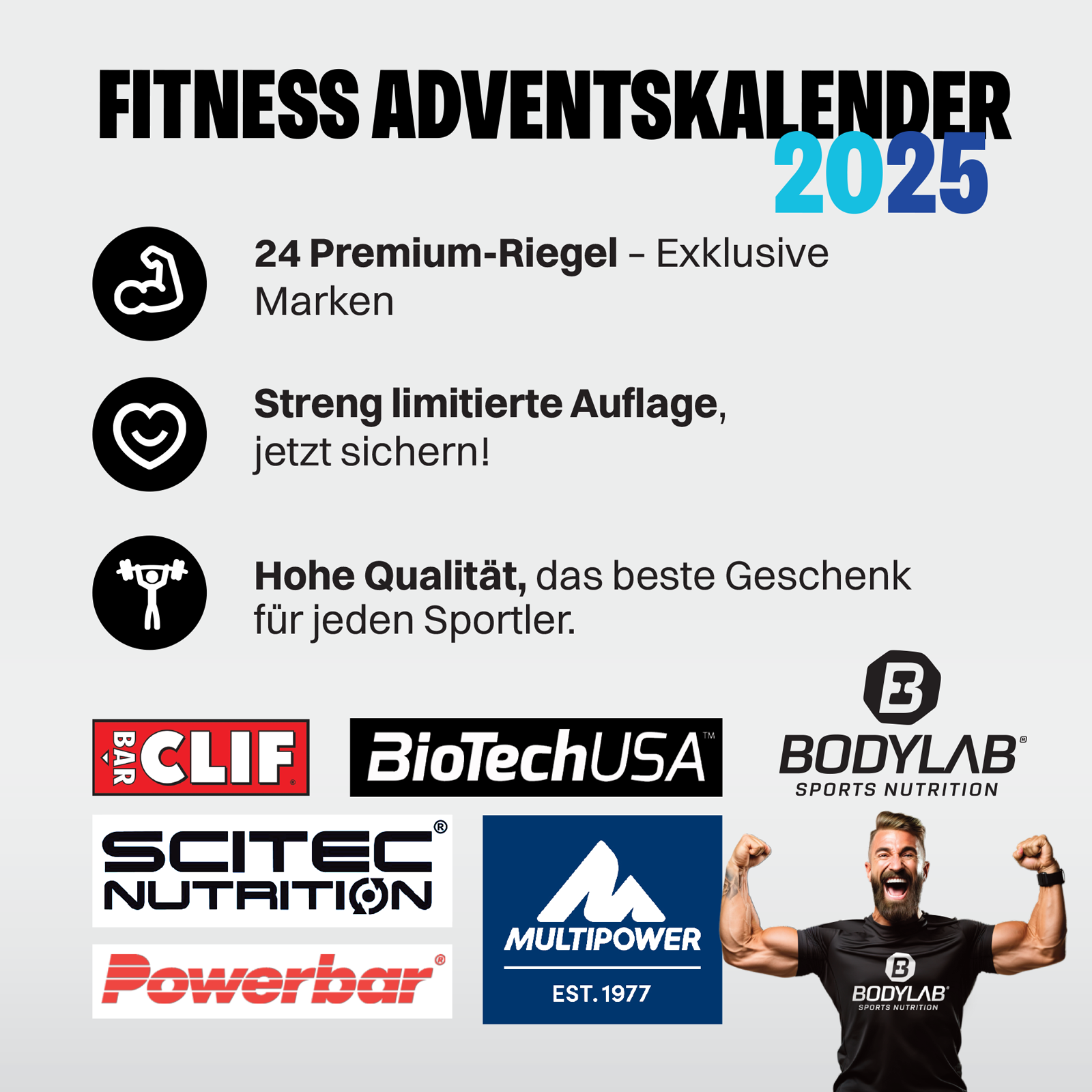 Riegel Adventskalender + GRATIS 500 g Creatine Powder