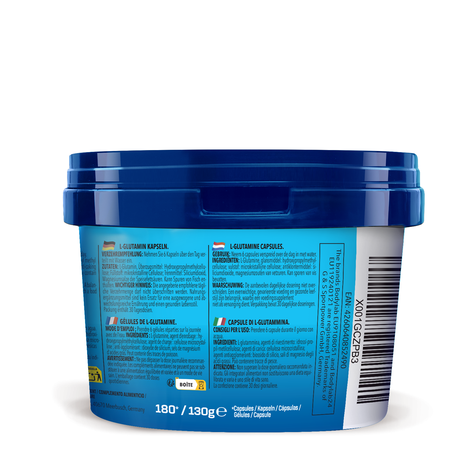 3 x Bodylab L-Glutamin (je 180 Kapseln)