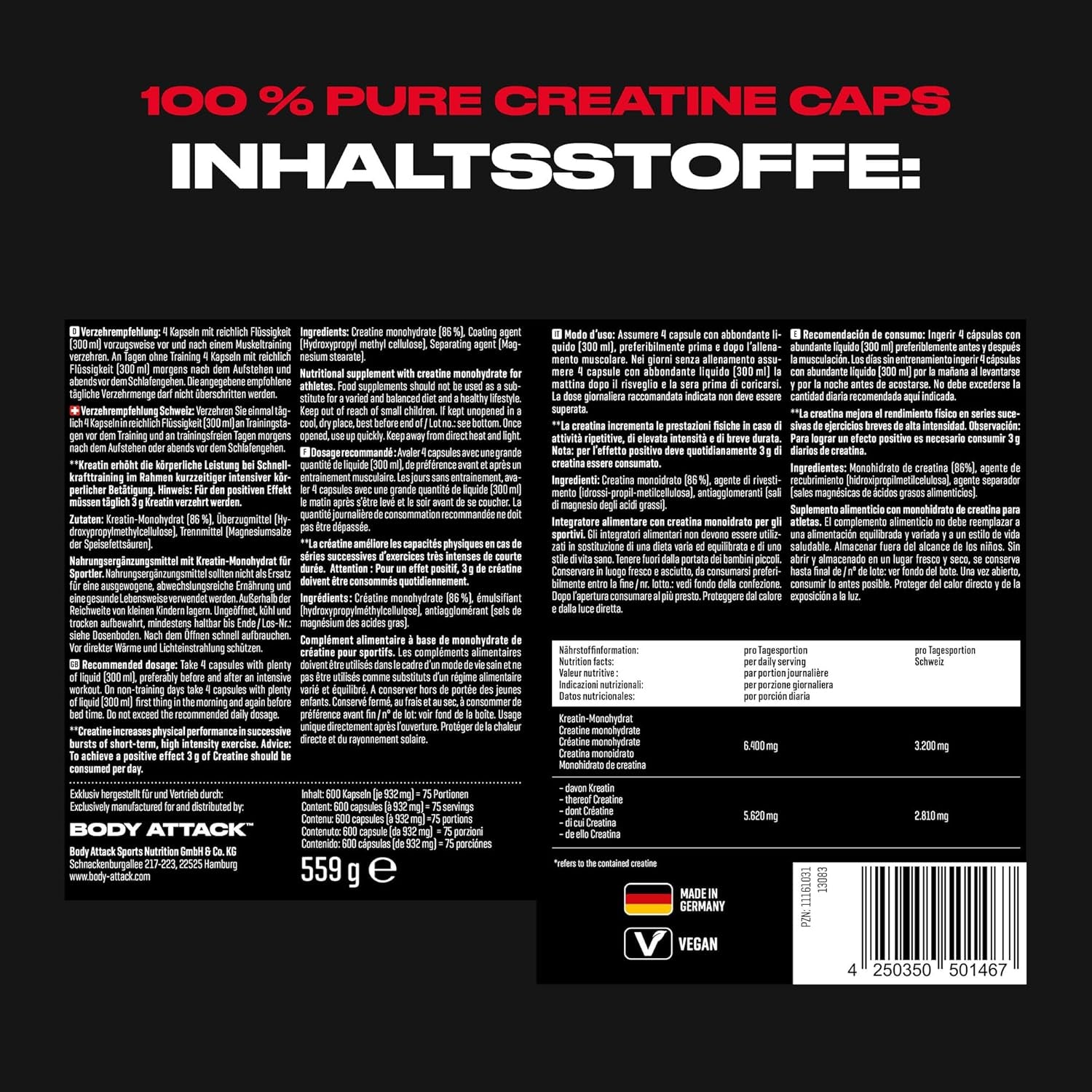 100% Pure Creatin (600 Kapseln)