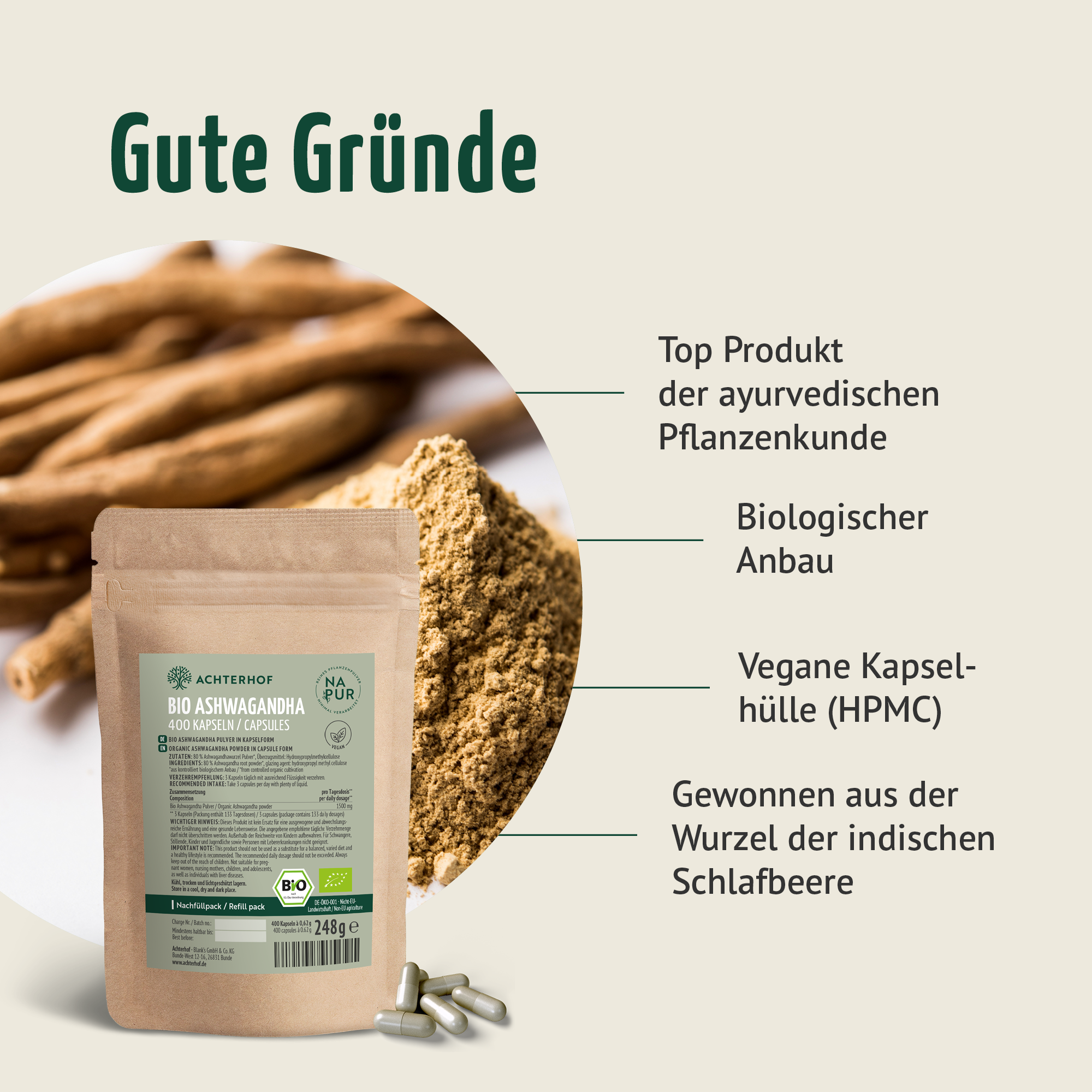 Gélules d'Ashwagandha Bio Recharge (400 gélules)