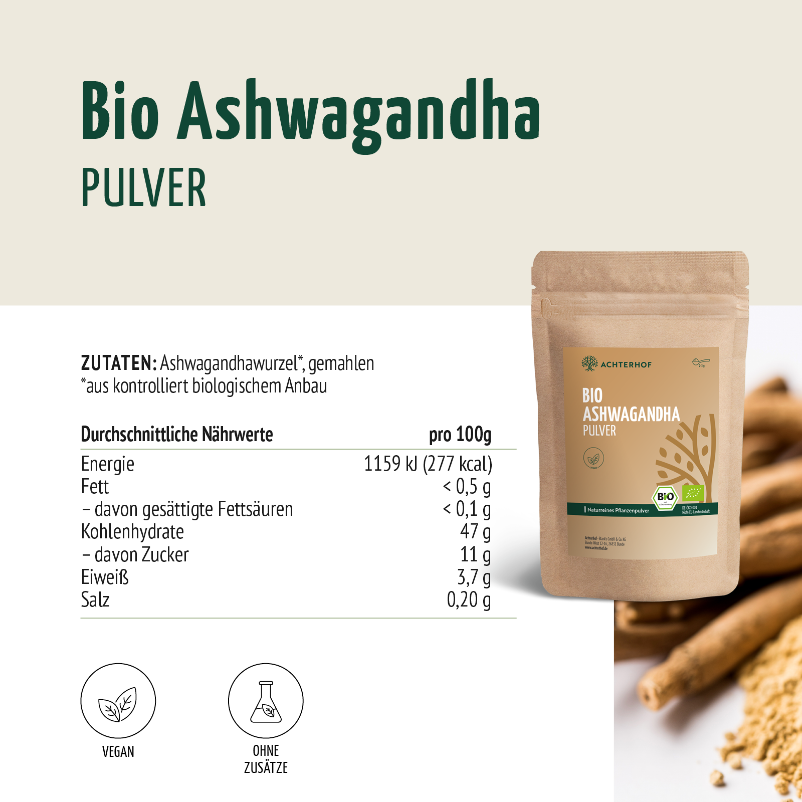 Ashwagandha en poudre Bio (500g)