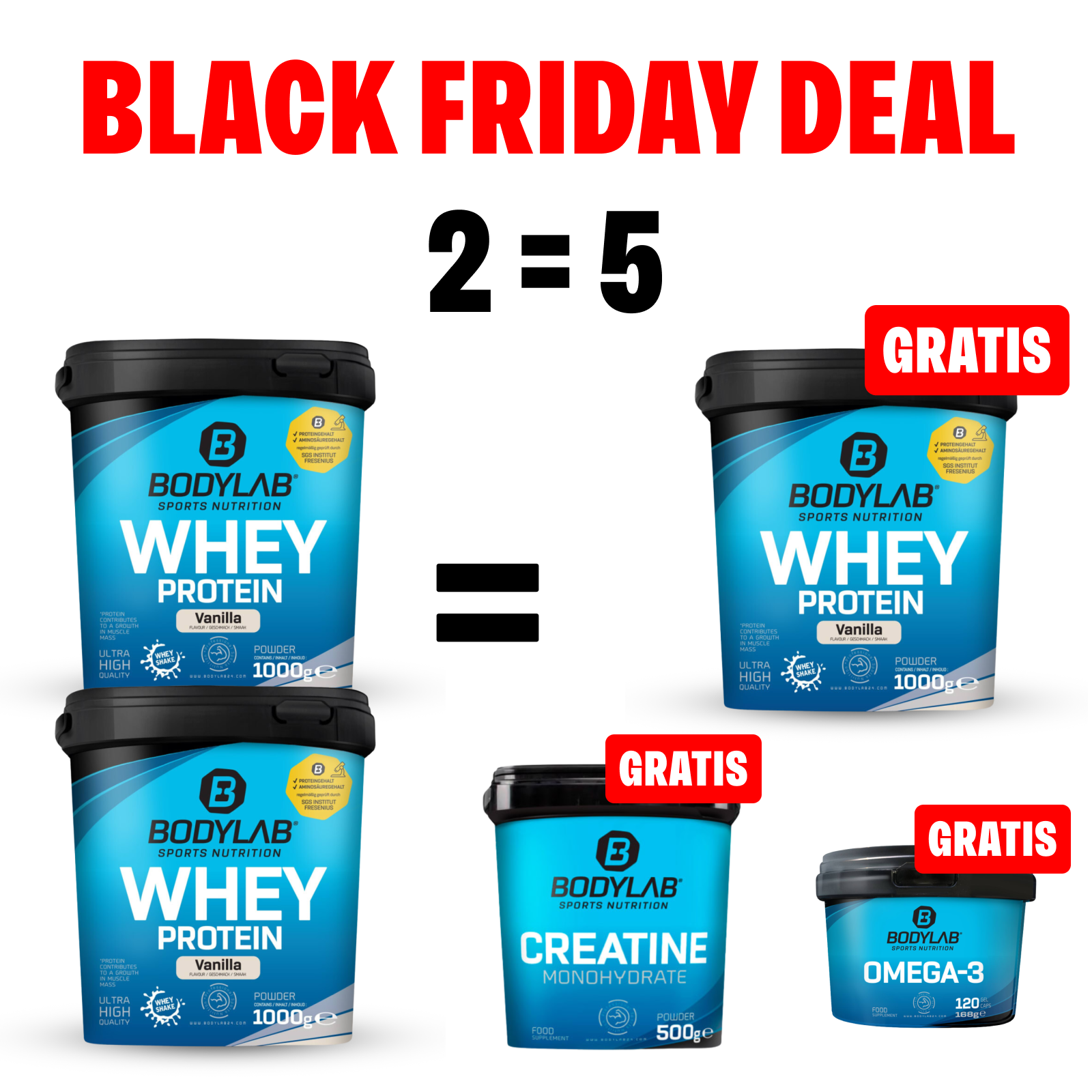 EXKLUSIVER DEAL: 5Für2 Protein-Powerpack mit Gratis Whey + Creatine + Omega-3