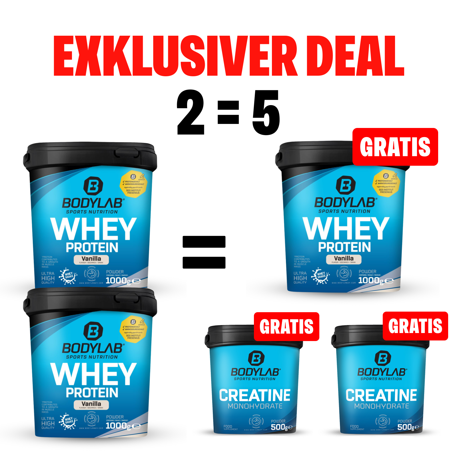 EXKLUSIVER DEAL: 5Für2 Protein-Powerpack mit Gratis Whey + 2x Creatine 500g