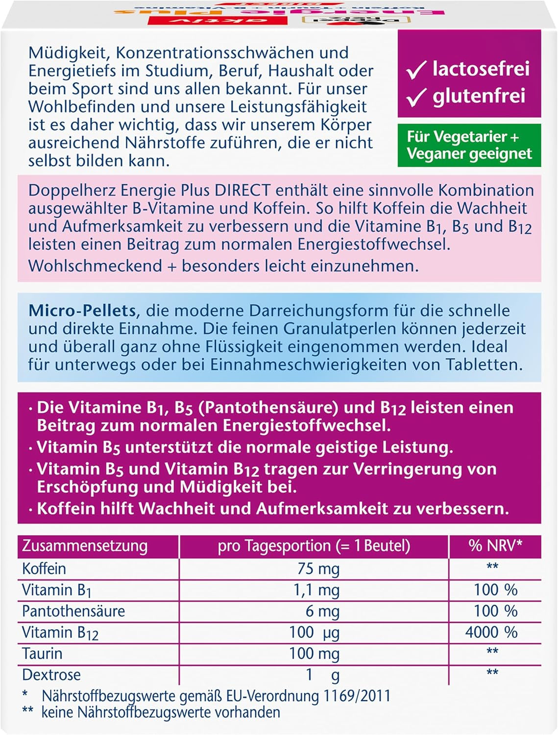 Énergie Plus Caféine + Taurine + Vitamines B Direct (20 sachets doseurs)