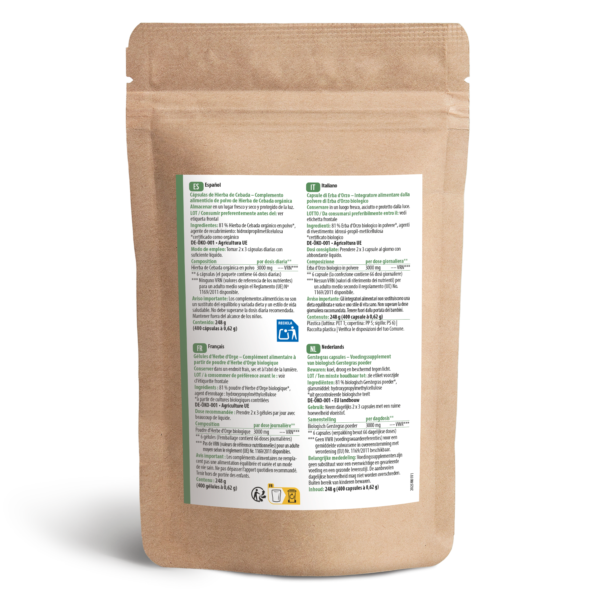 Gerstengras Kapseln Bio Nachfüllpack (400 Kapseln)