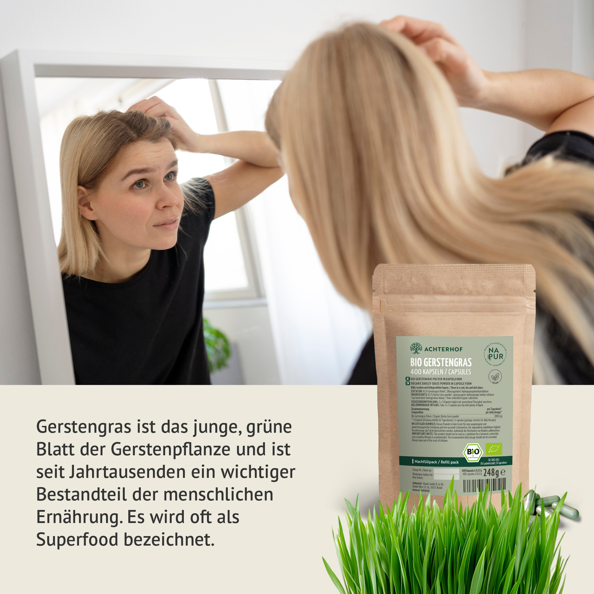 Gélules d'herbe d'orge bio (400 gélules) - Recharge