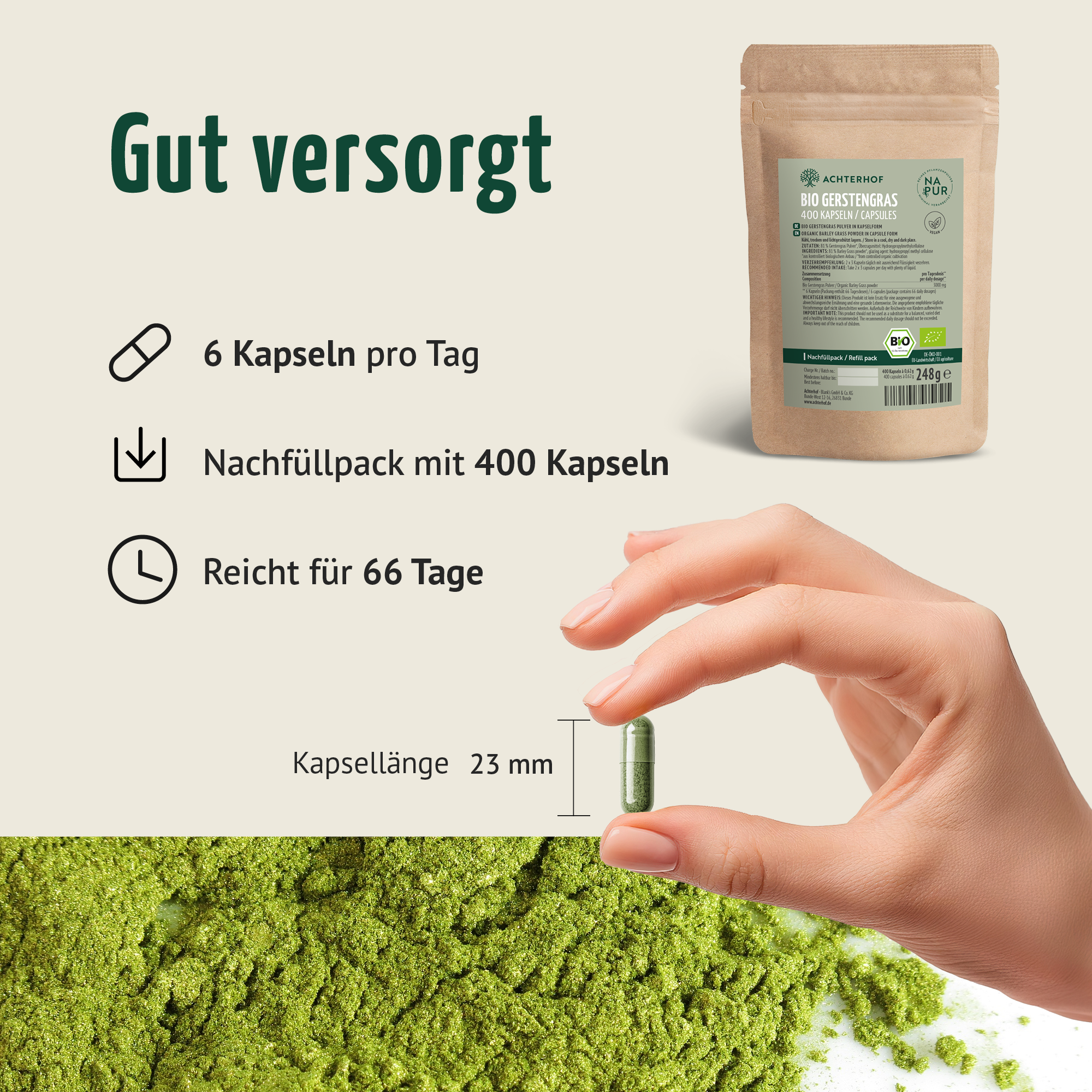 Gélules d'herbe d'orge bio (400 gélules) - Recharge