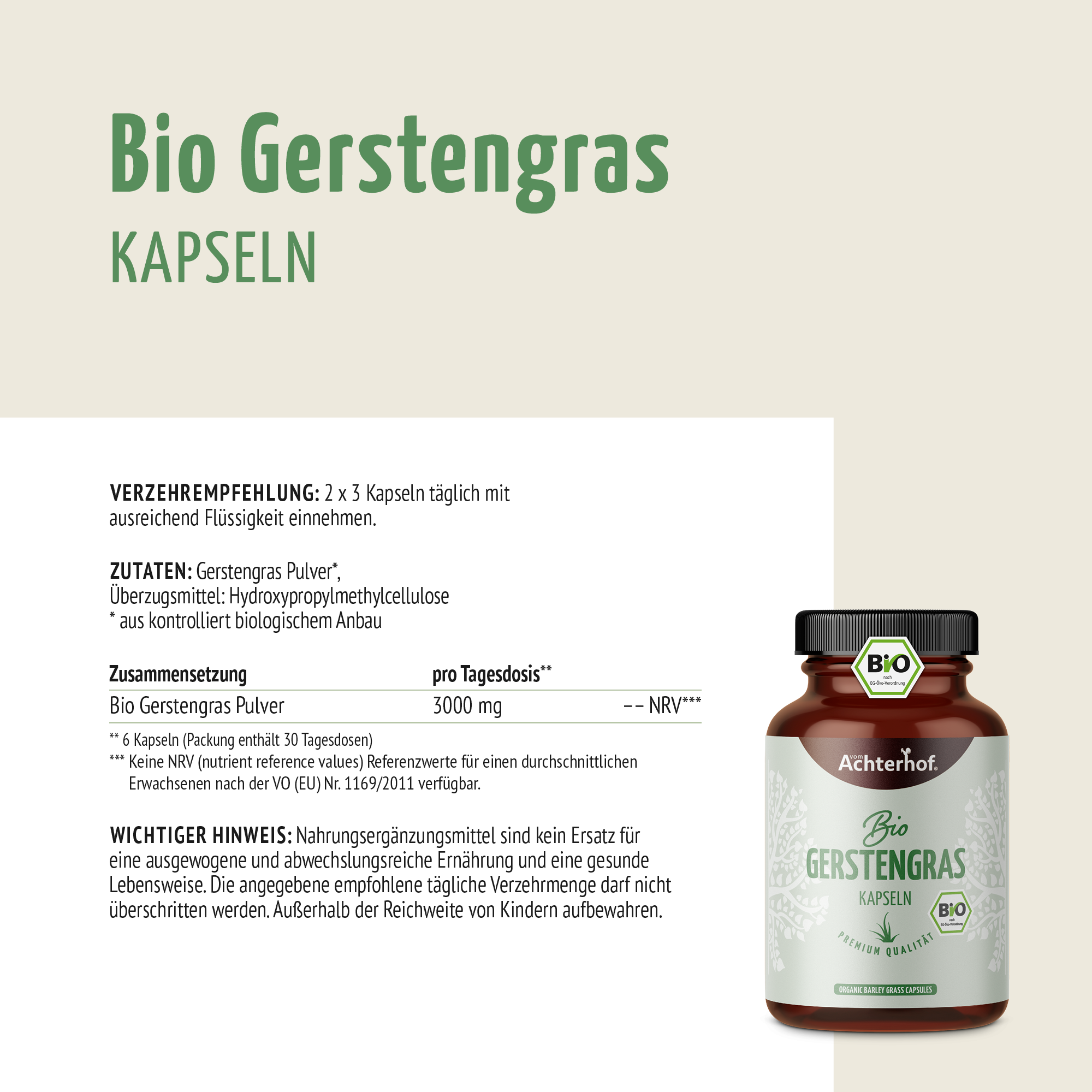 Gerstengras Kapseln Bio (180 Kapseln)