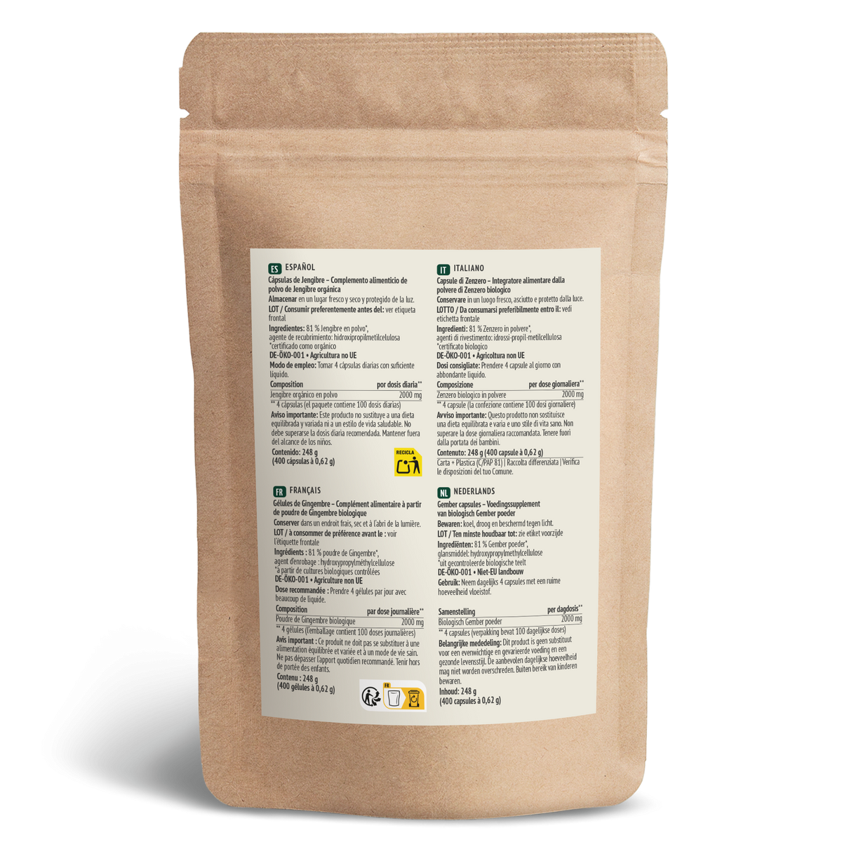 Ingwer Kapseln Bio Nachfüllpack (400 Kapseln)
