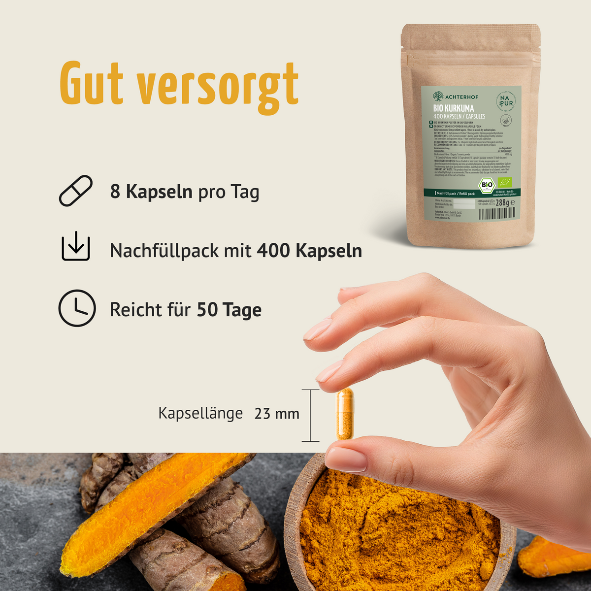 Bio Kurkuma Kapseln Nachfüllpack (400 Kapseln)