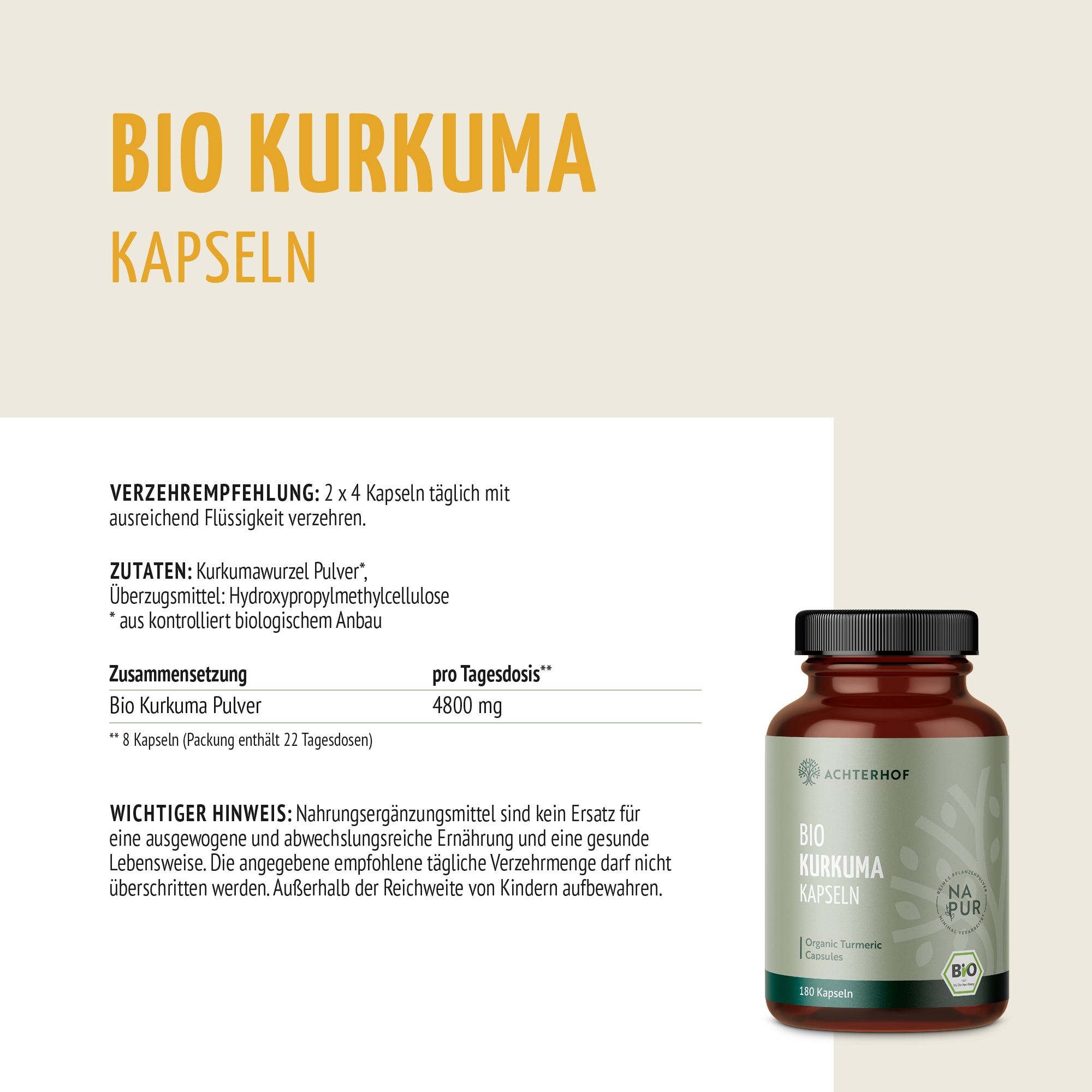 Kurkuma Kapseln Bio (180 Kapseln)