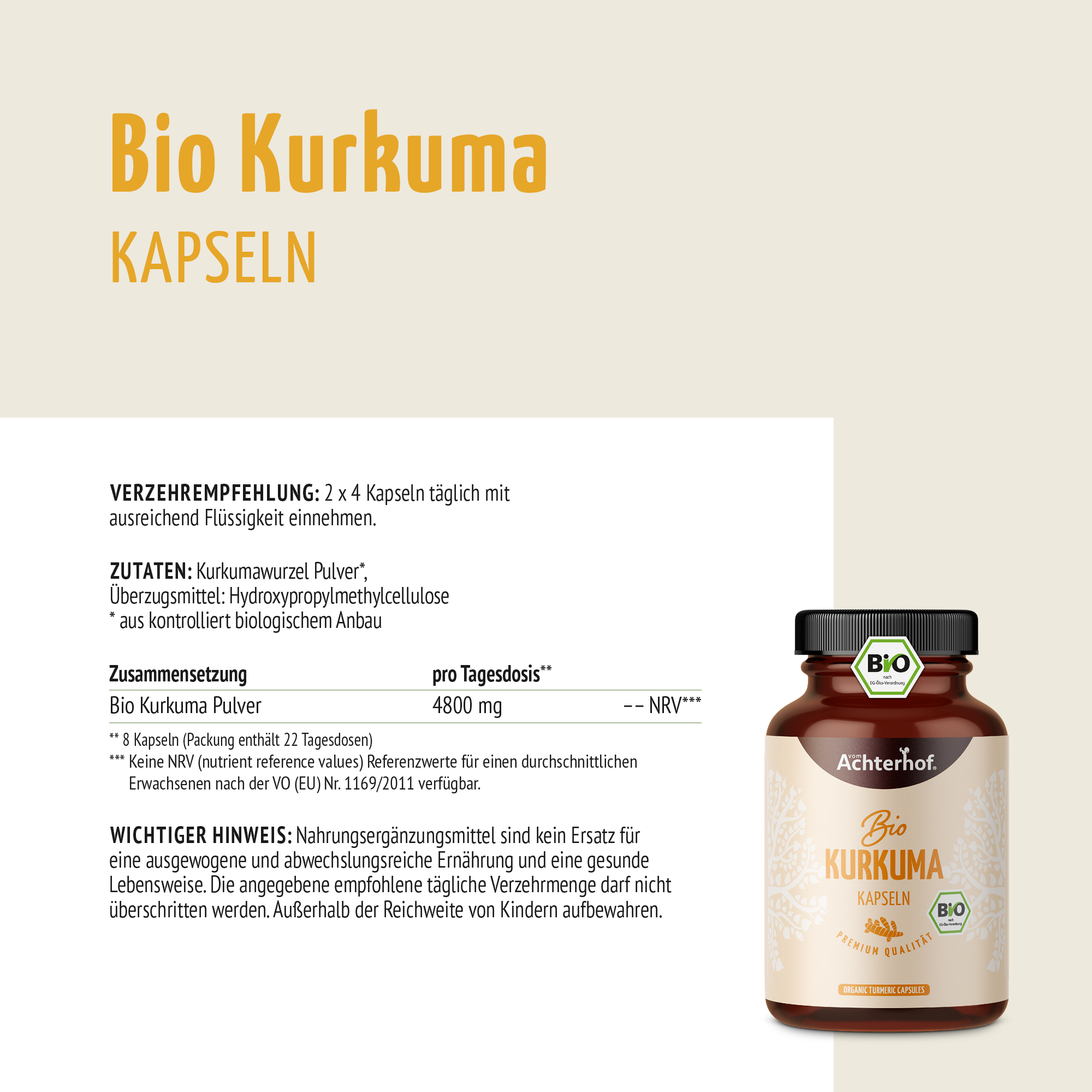 Kurkuma Kapseln Bio (180 Kapseln)