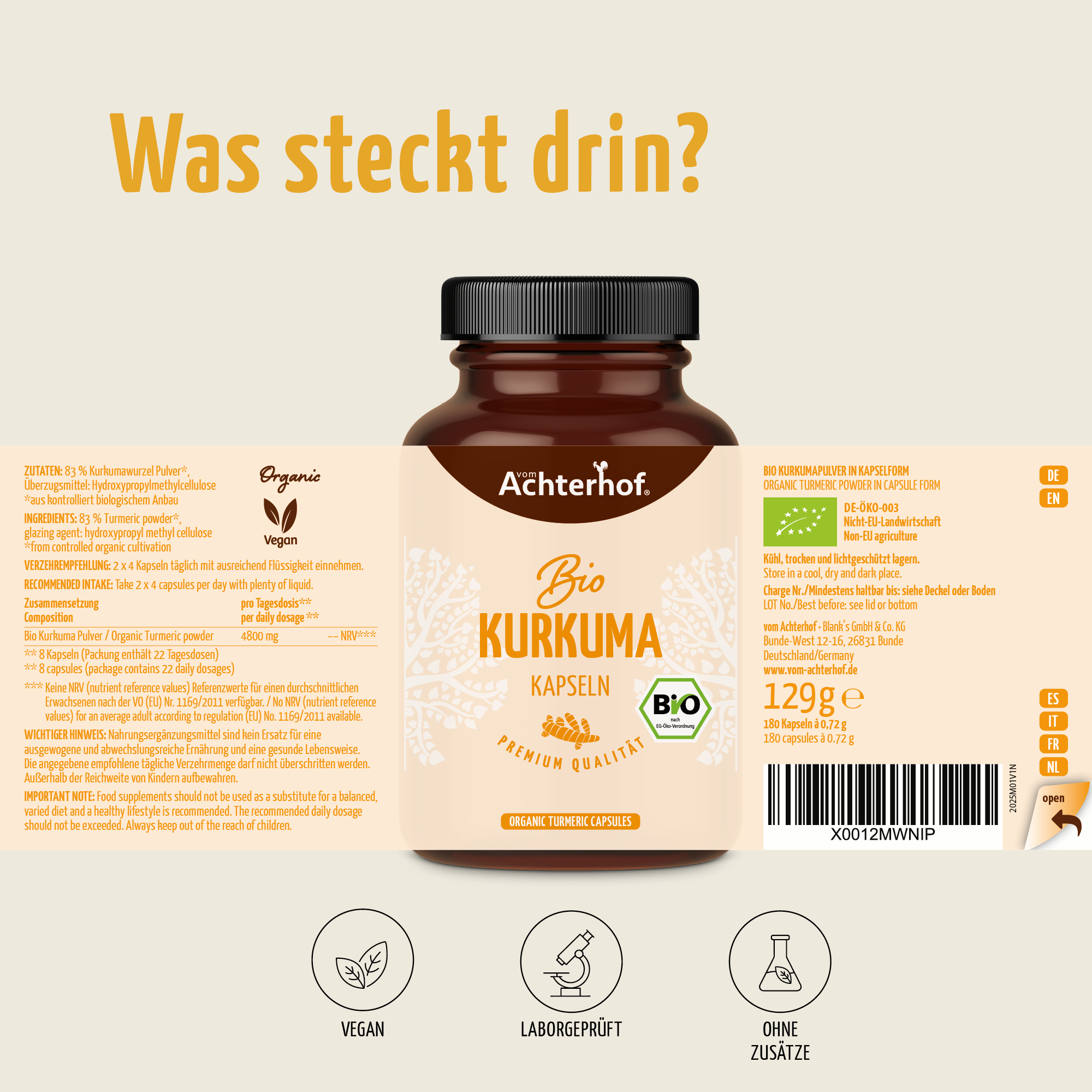 Kurkuma Kapseln Bio (180 Kapseln)