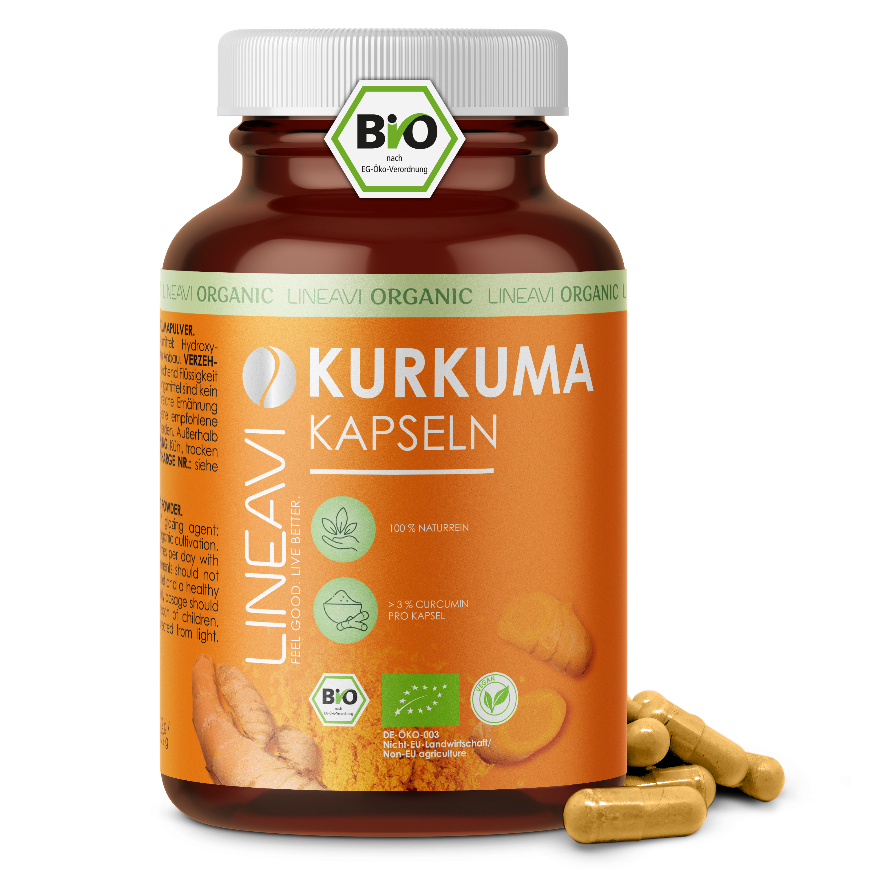 LINEAVI Kurkuma Kapseln bio (180 Kapseln)