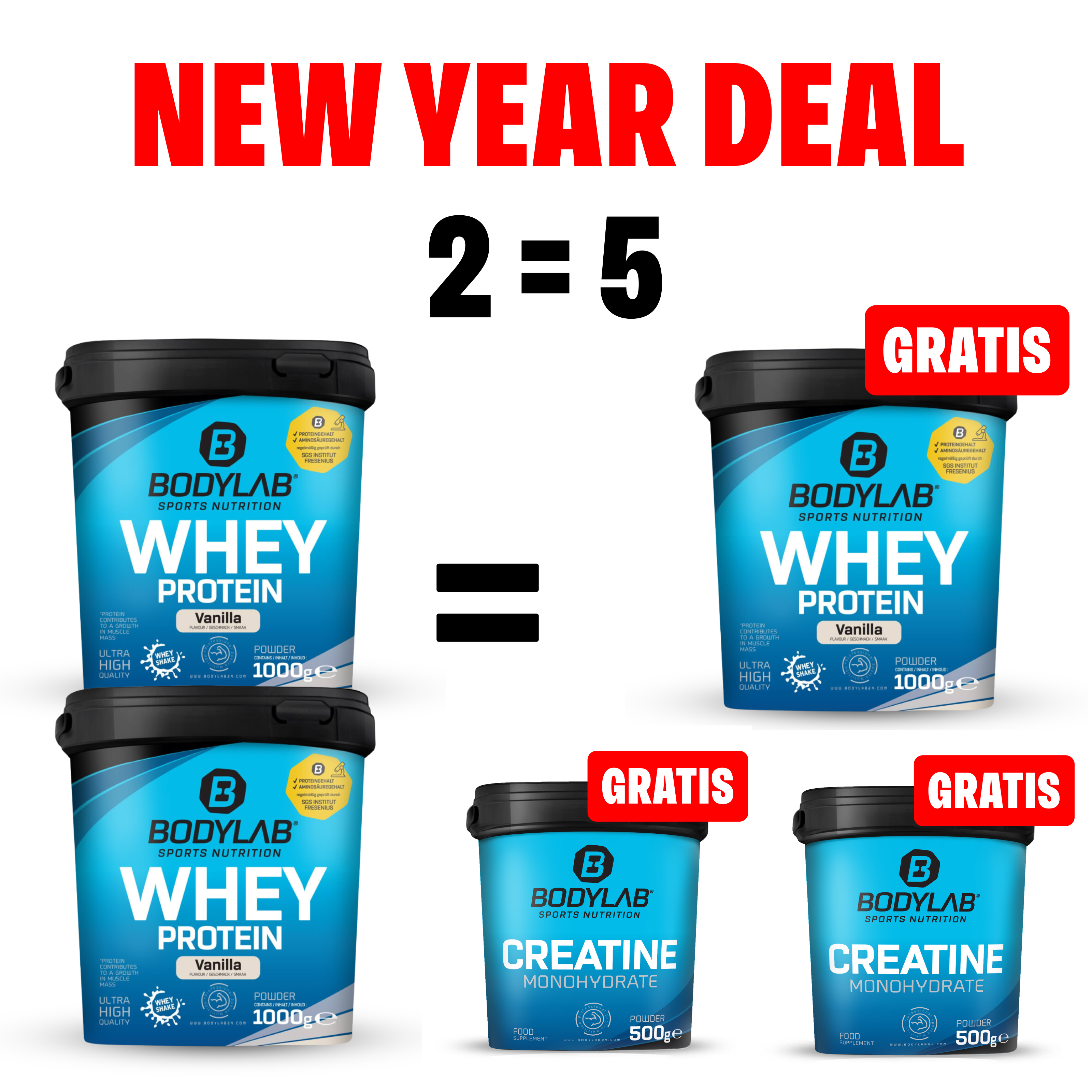 EXKLUSIVER DEAL: 5Für2 Protein-Powerpack mit Gratis Whey + 2x Creatine 500g